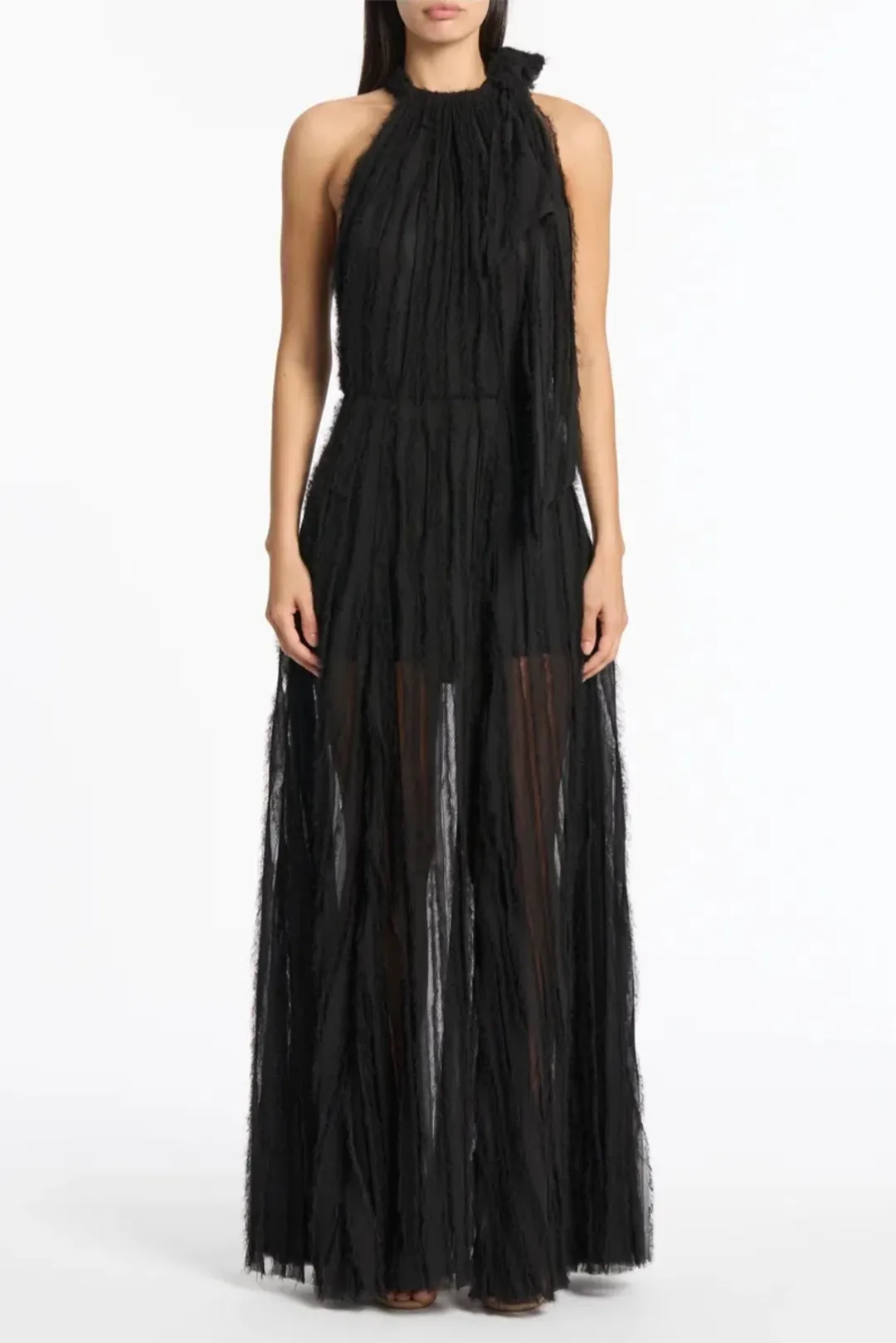 Carla Zampatti Shredded Tulle Halter Gown Black Size 14 for rent on The Volte - main image