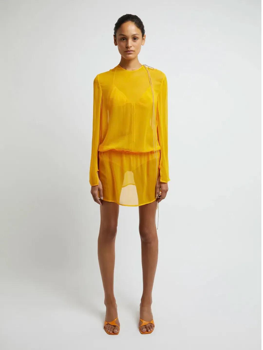 Christopher Esber Silk Springs Side Tie Dress Mango Yellow Size 8 for rent on The Volte - main image