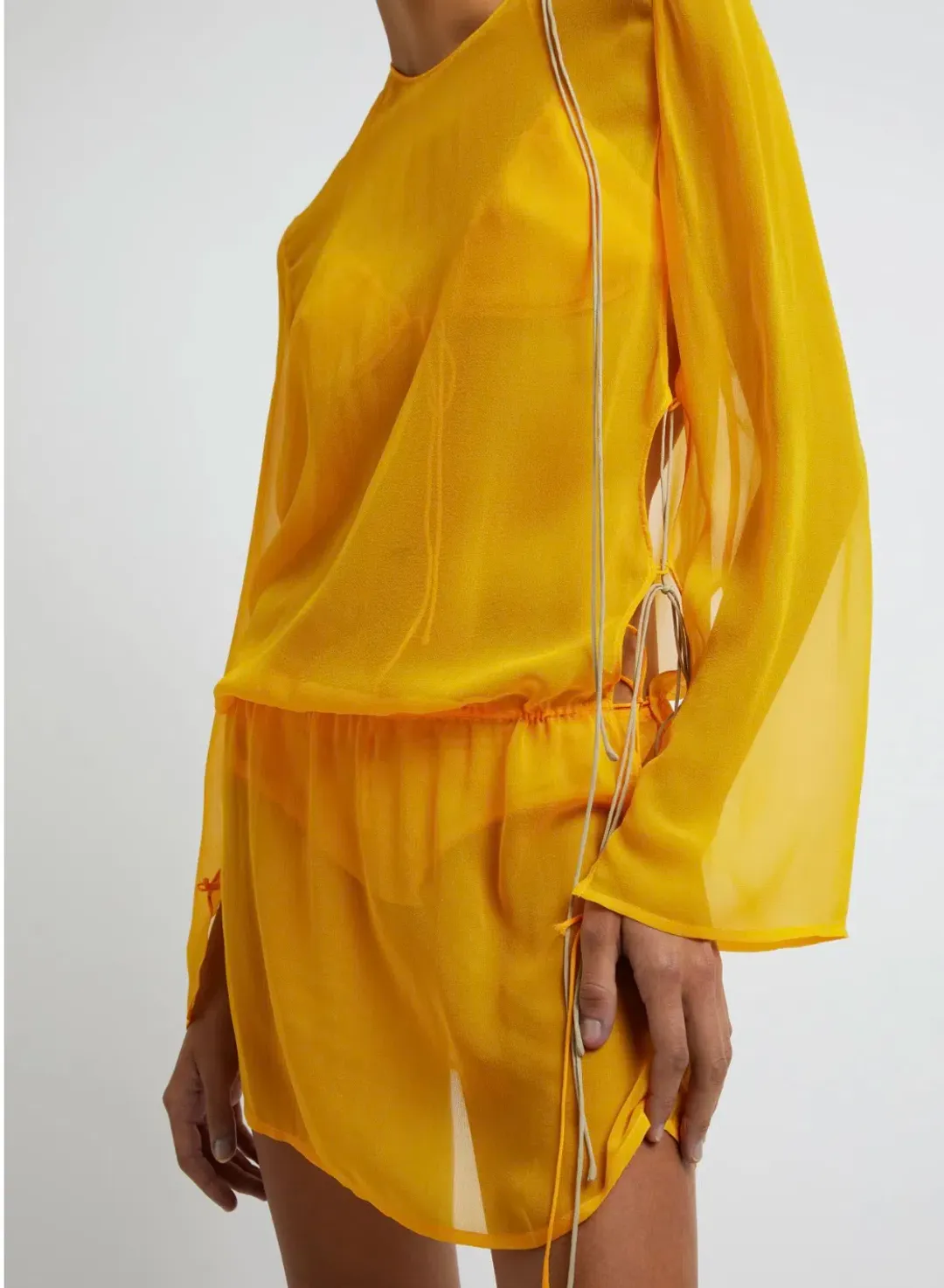 Christopher Esber Silk Springs Side Tie Dress Mango Yellow Size 8 for rent on The Volte - main image