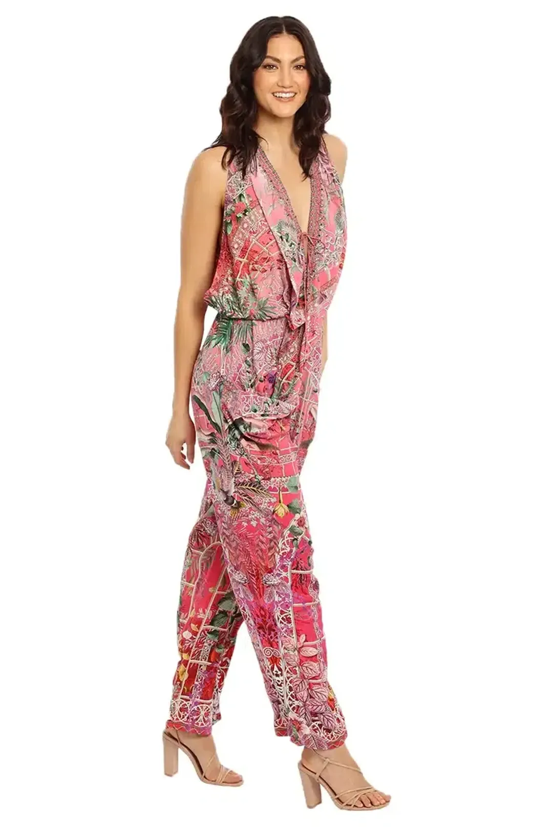 Camilla Draped Front Bodice Jumpsuit Print Size 10 for rent on The Volte - main image