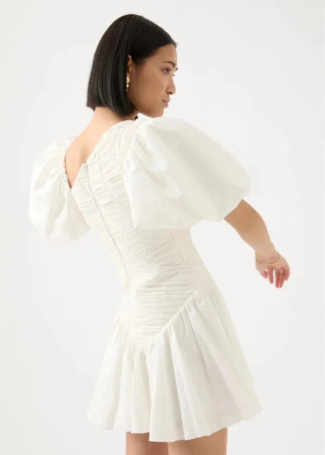 Aje Siren Drawstring Mini Dress Ivory Size 8 for rent on The Volte - main image