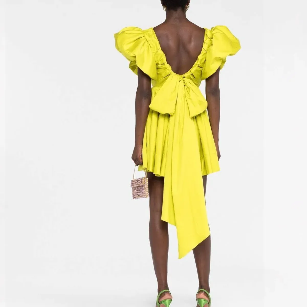 Aje Gretta Bow Back Mini Dress Chartreuse Green Size 16 - Image 5