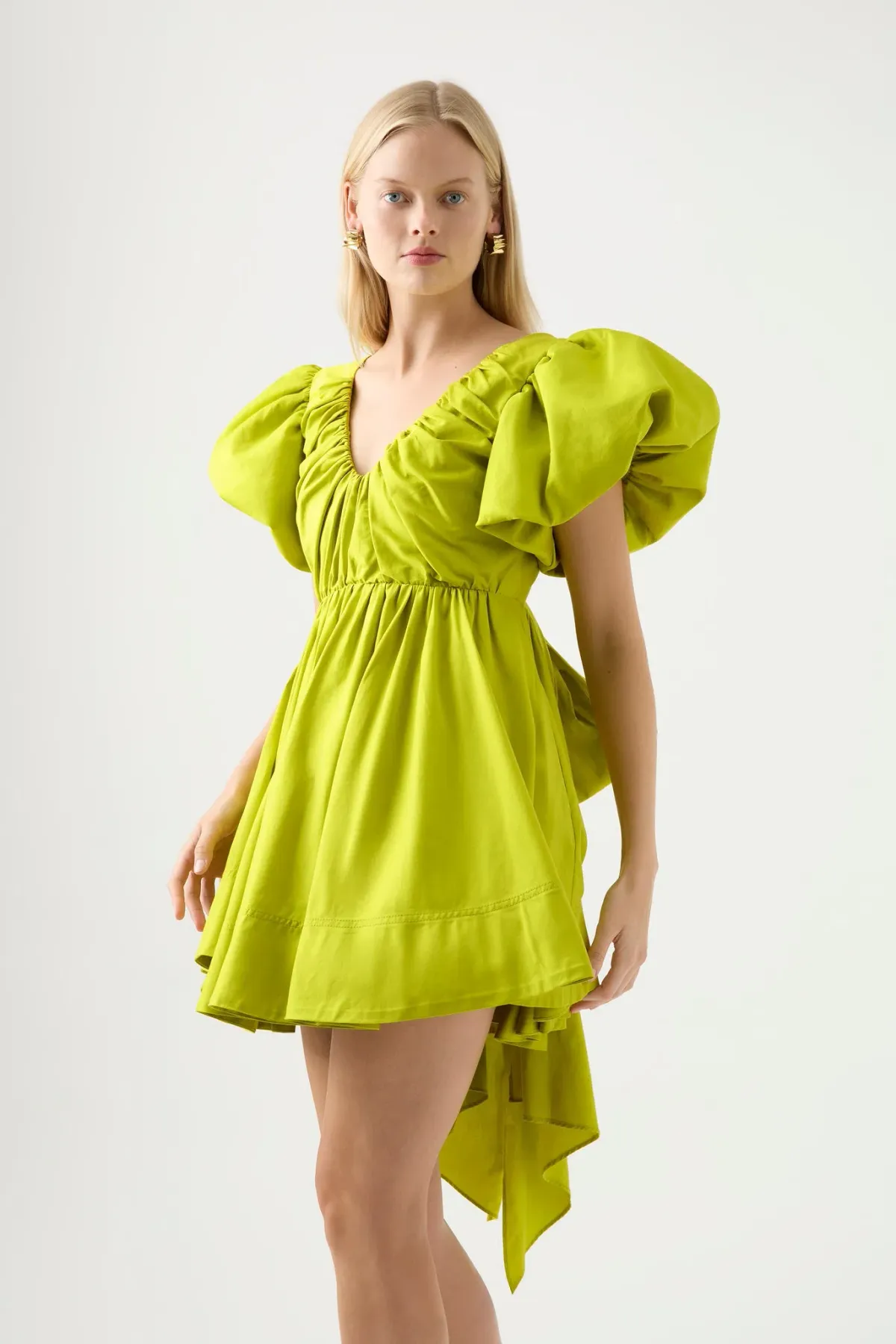 Aje Gretta Bow Back Mini Dress Chartreuse Green Size 16 - Image 2