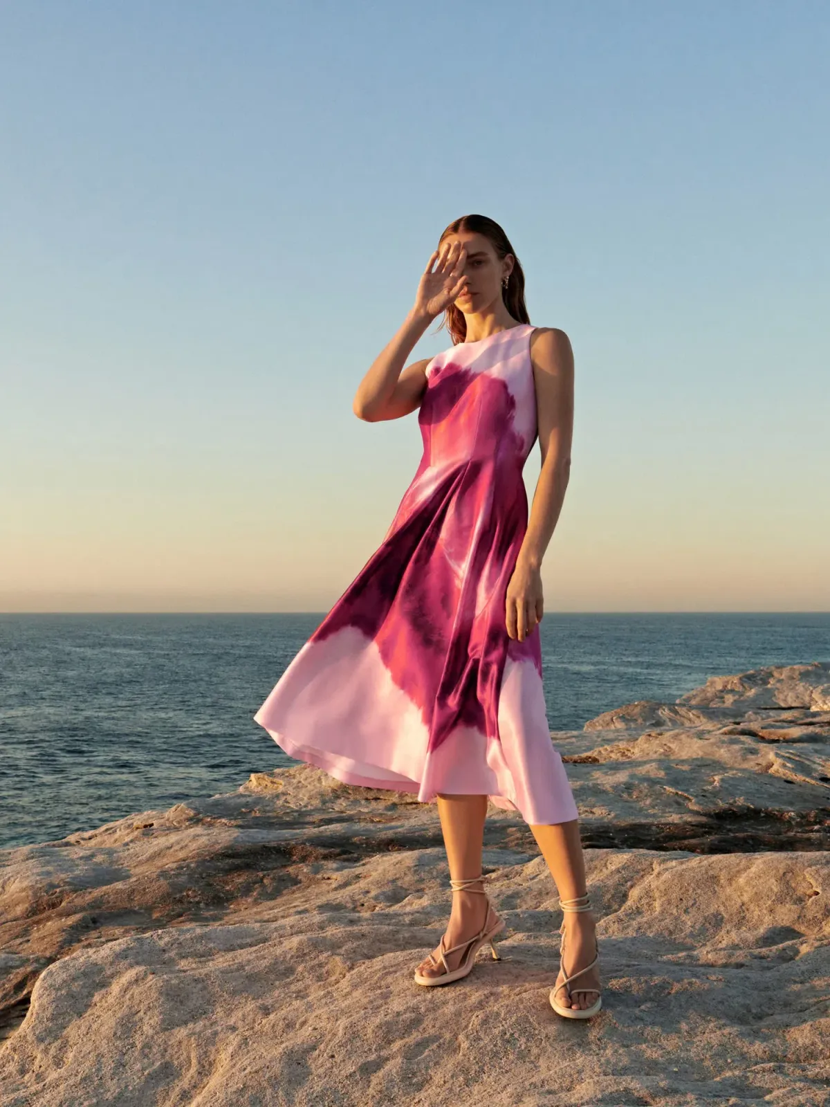 Veronika Maine Marbled Satin Midi Dress Fuchsia Size 6 - Image 4