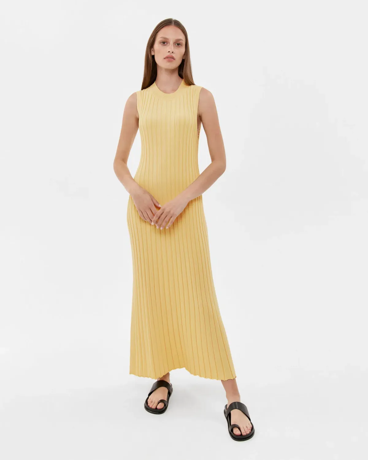 Jag Sleeveless Ribbed Knit Maxi Dress Lemon Size S / AU 8 - Image 1