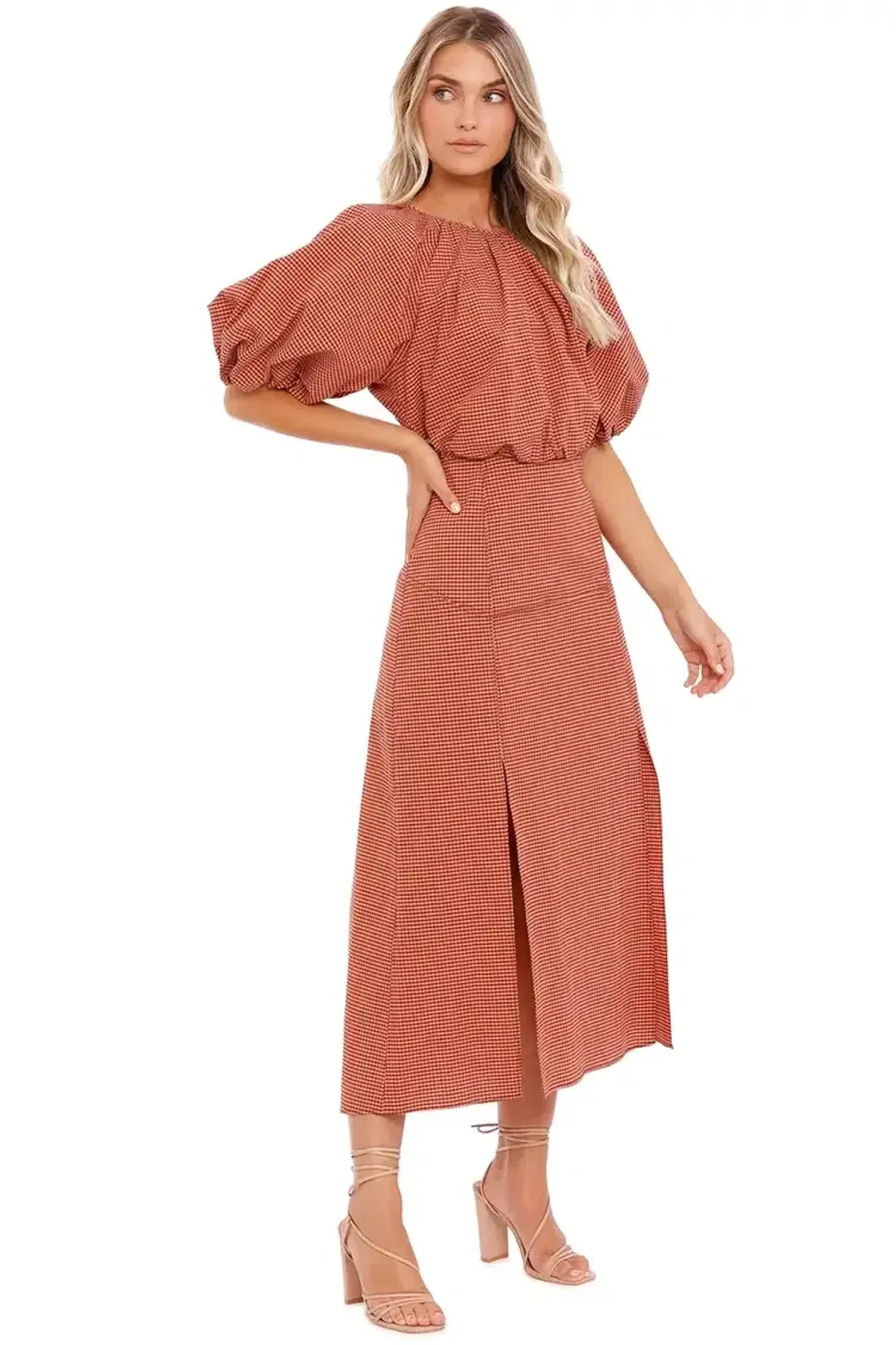 Camilla and Marc Vega Midi Dress in Pink Check Size 12 for rent on The Volte - main image