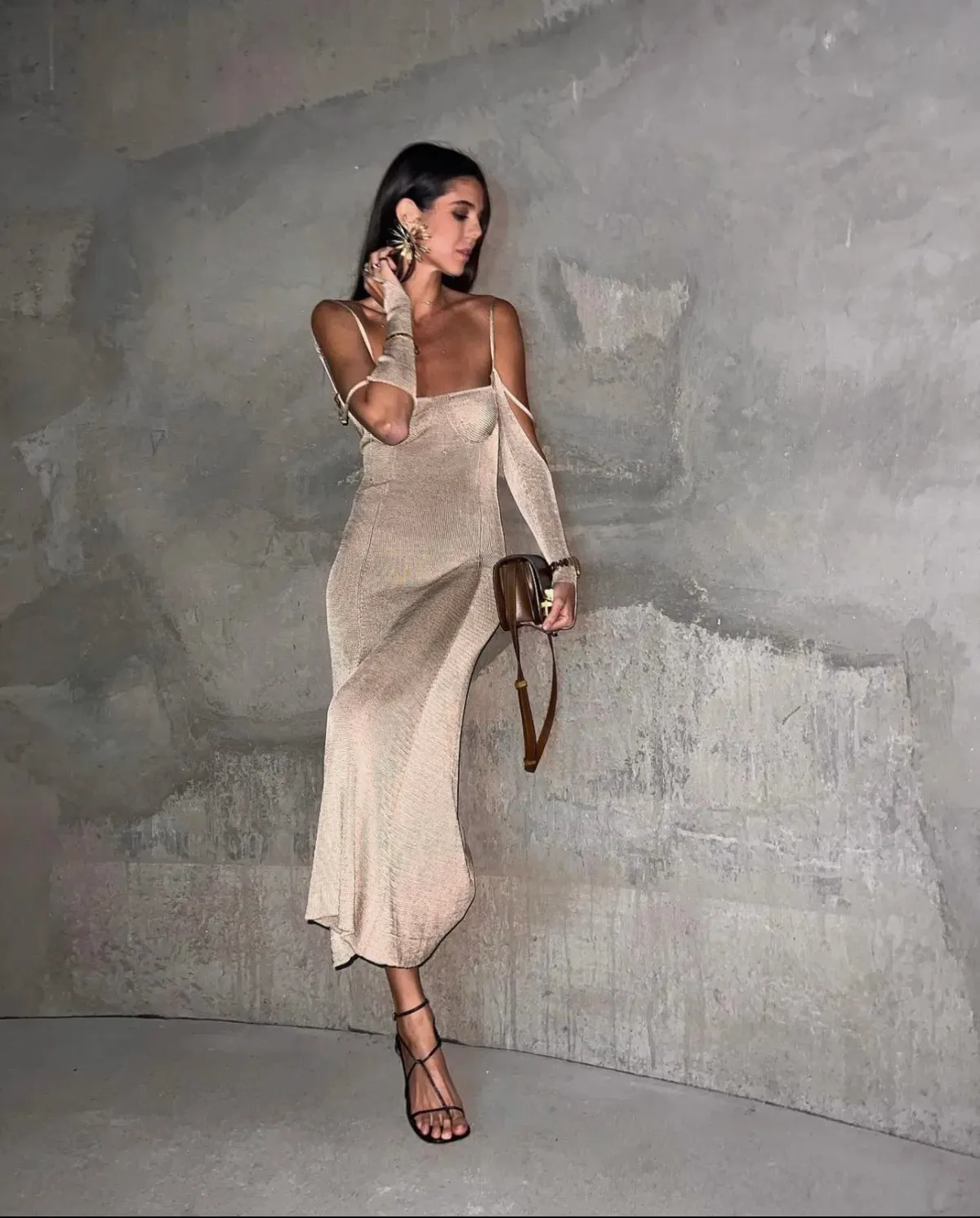 Isa Boulder Open Back Knitted Midi Dress Neutrals Size S / AU 8 - Image 5