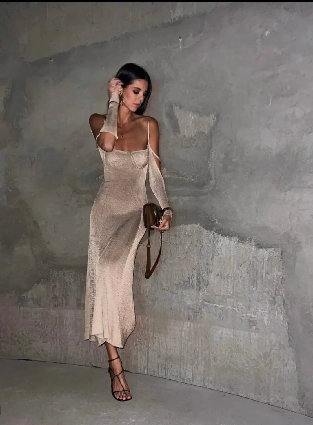 Isa Boulder Open Back Knitted Midi Dress Neutrals Size S / AU 8 for rent on The Volte - main image