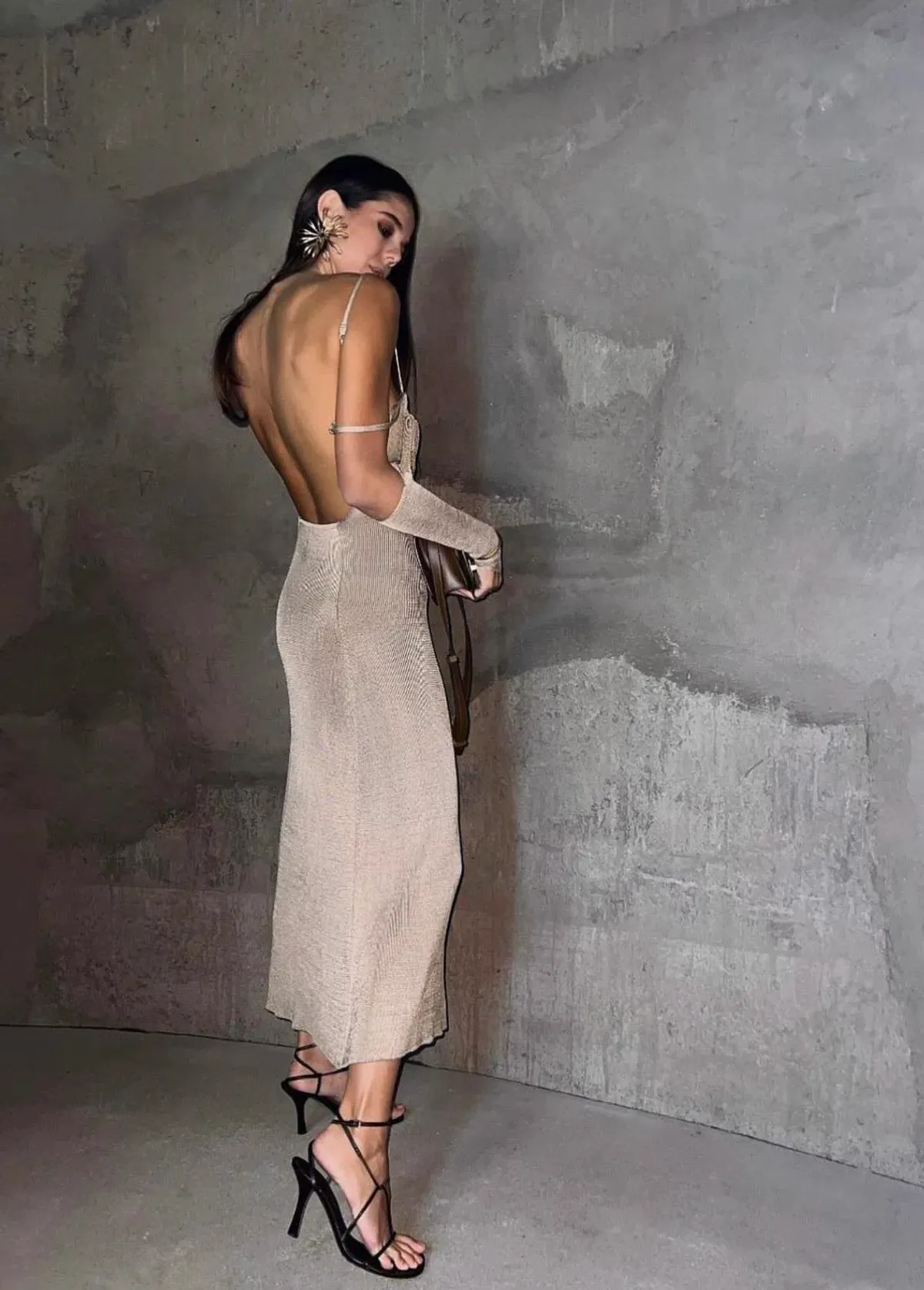 Isa Boulder Open Back Knitted Midi Dress Neutrals Size S / AU 8 - Image 3