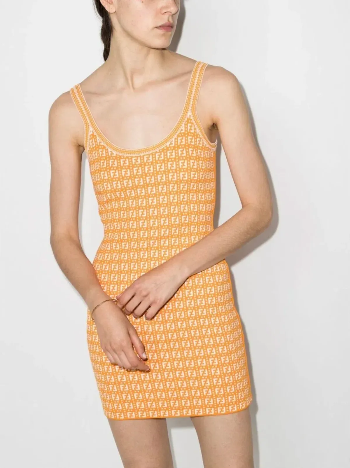 Fendi Motif Logo Jacquard Print Mini Dress Orange Size 38 / AU 10 - Image 2