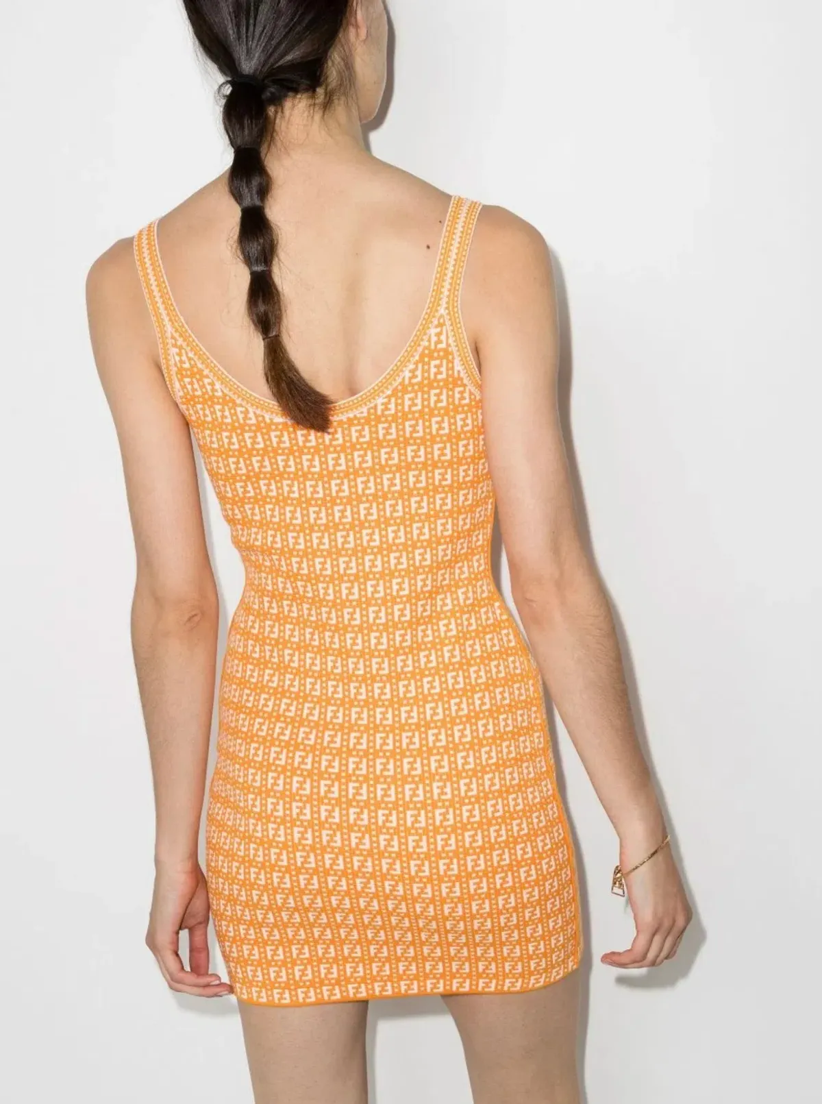 Fendi Motif Logo Jacquard Print Mini Dress Orange Size 38 / AU 10 - Image 3