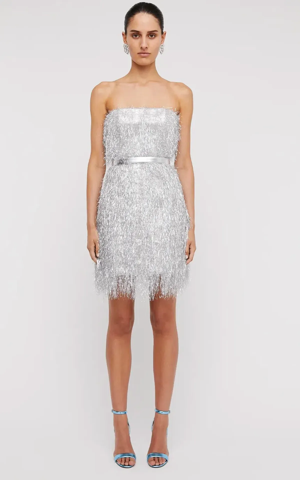 Scanlan Theodore Tinsel Mini Dress Silver Size 10 - Image 1