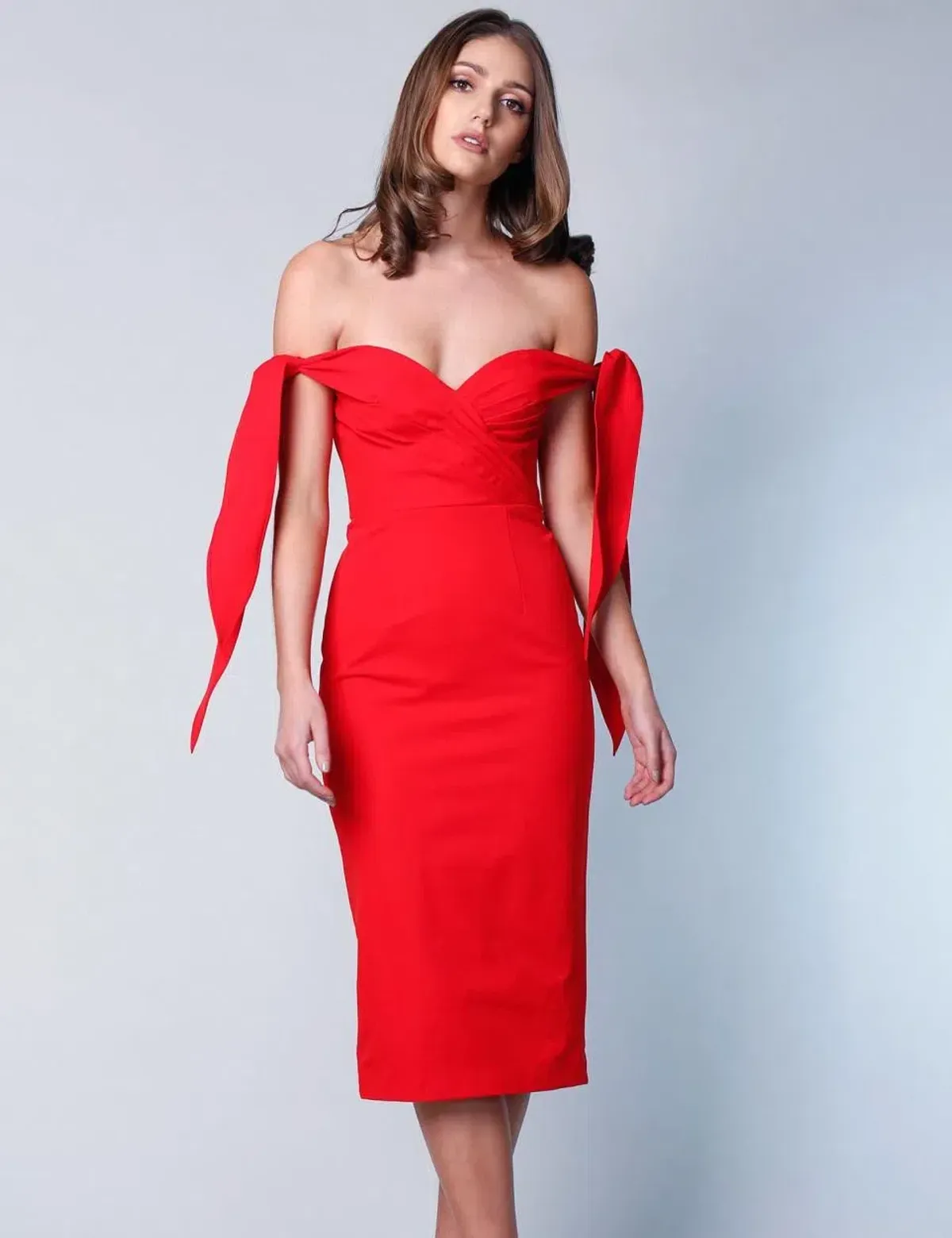 Elle Zeitoune Off The Shoulder Midi Dress  Red Size 10 - Image 1