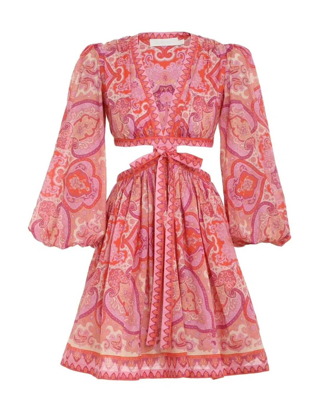 Zimmermann Halcyon Tie Front Mini Dress Pink/Purple Paisley Size 1 / AU 10 for rent on The Volte - main image