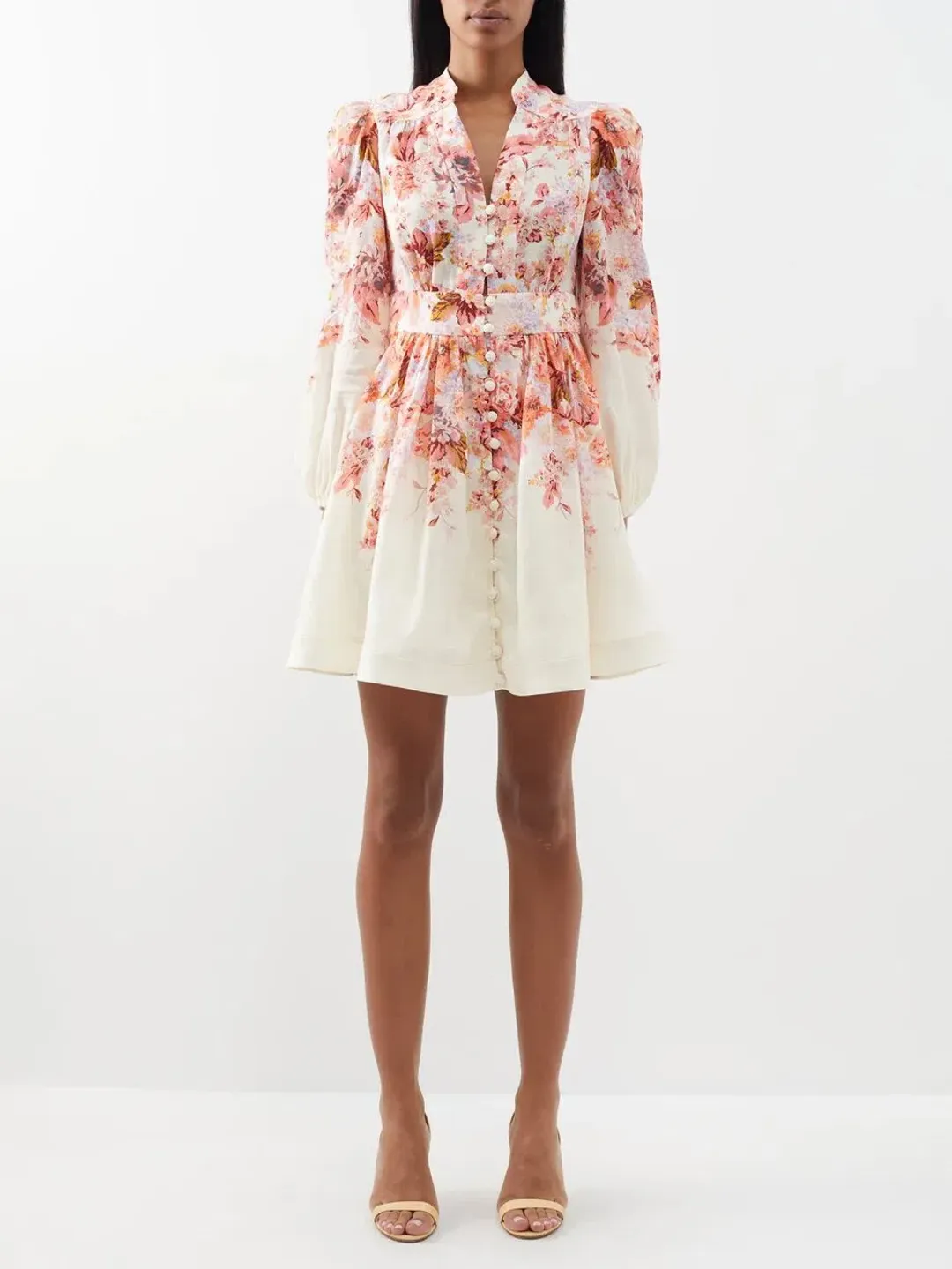 Zimmermann Devi Plunge Mini Dress Cream Floral Size 2 / AU 12 for rent on The Volte - main image