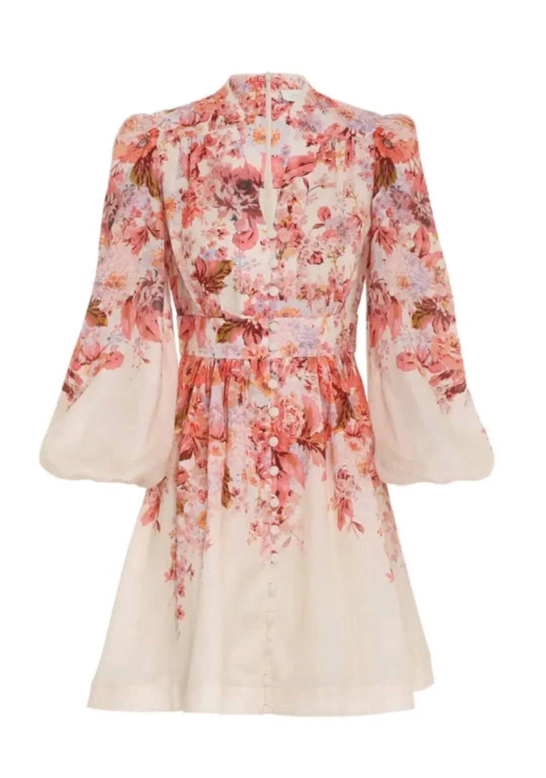 Zimmermann Devi Plunge Mini Dress Cream Floral Size 2 / AU 12 for rent on The Volte - main image