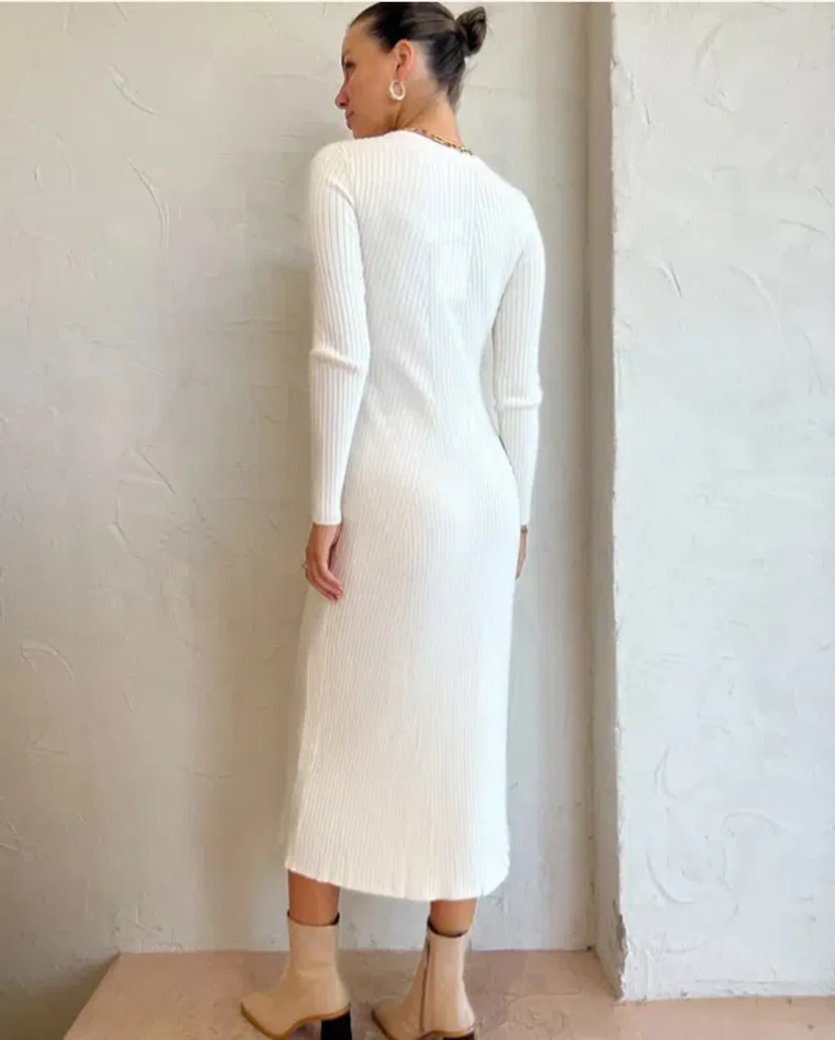 Elka Collective Linea Knit Midi Dress Ivory Size 6 - Image 2