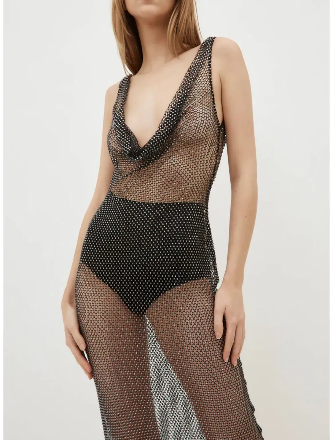 Giuseppe Di Morabito Cowl Neck Rhinestone Dress Black Size S/Au 8 for rent on The Volte - main image