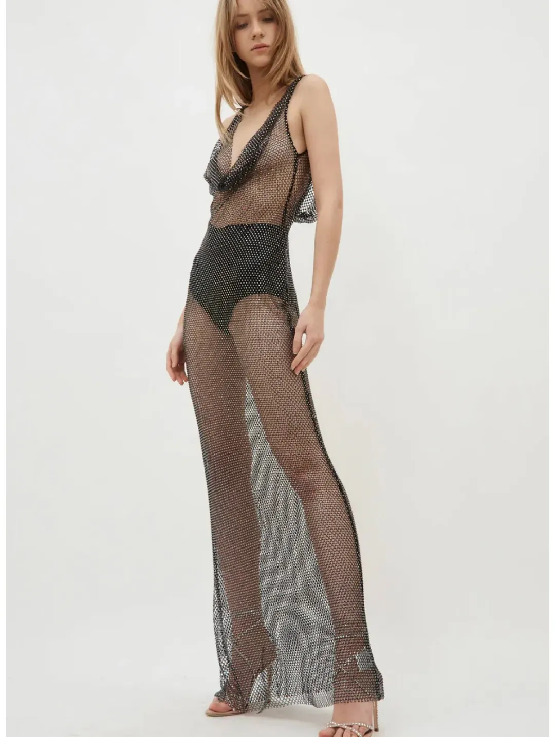 Giuseppe Di Morabito Cowl Neck Rhinestone Dress Black Size S/Au 8 for rent on The Volte - main image