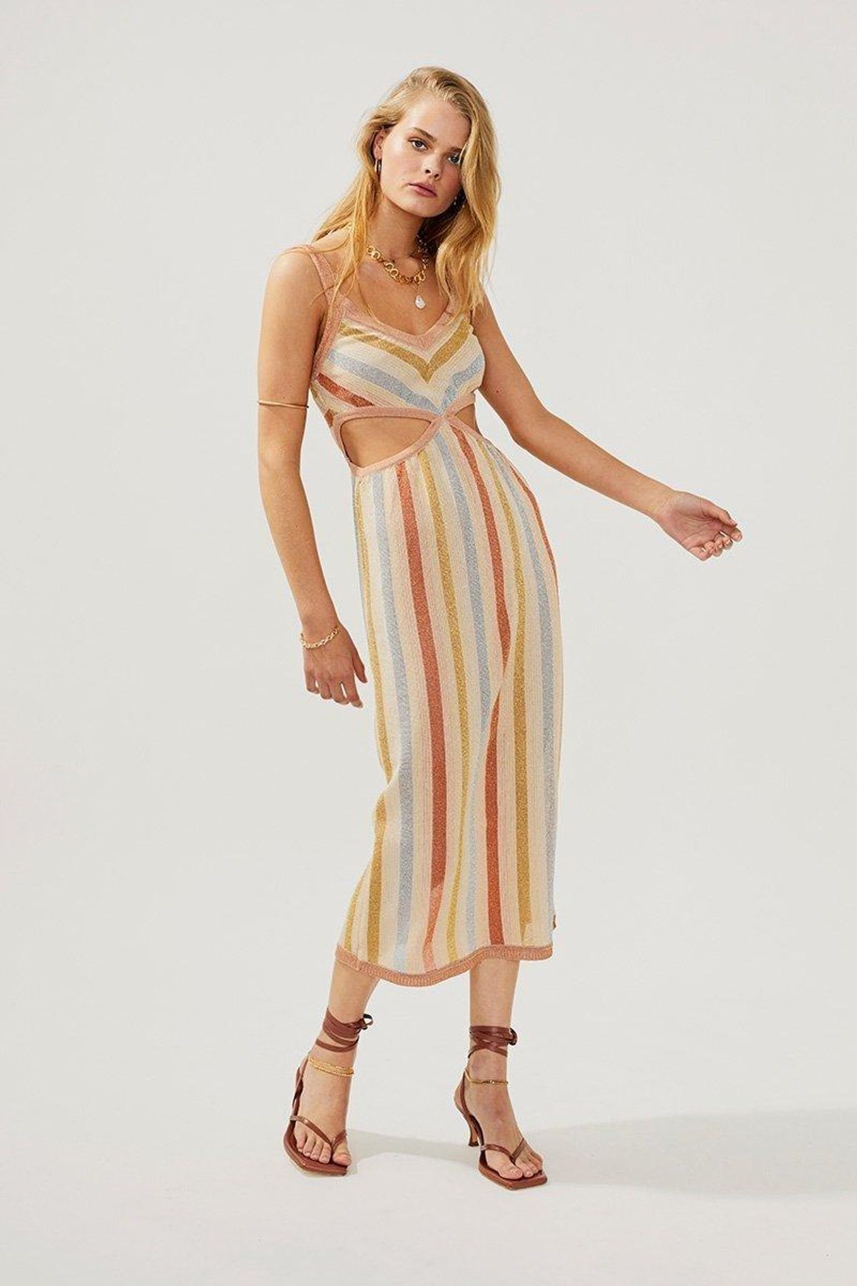 Suboo Isabel Knitted Cut Out Dress Nude Metallic Size 8 - Image 1