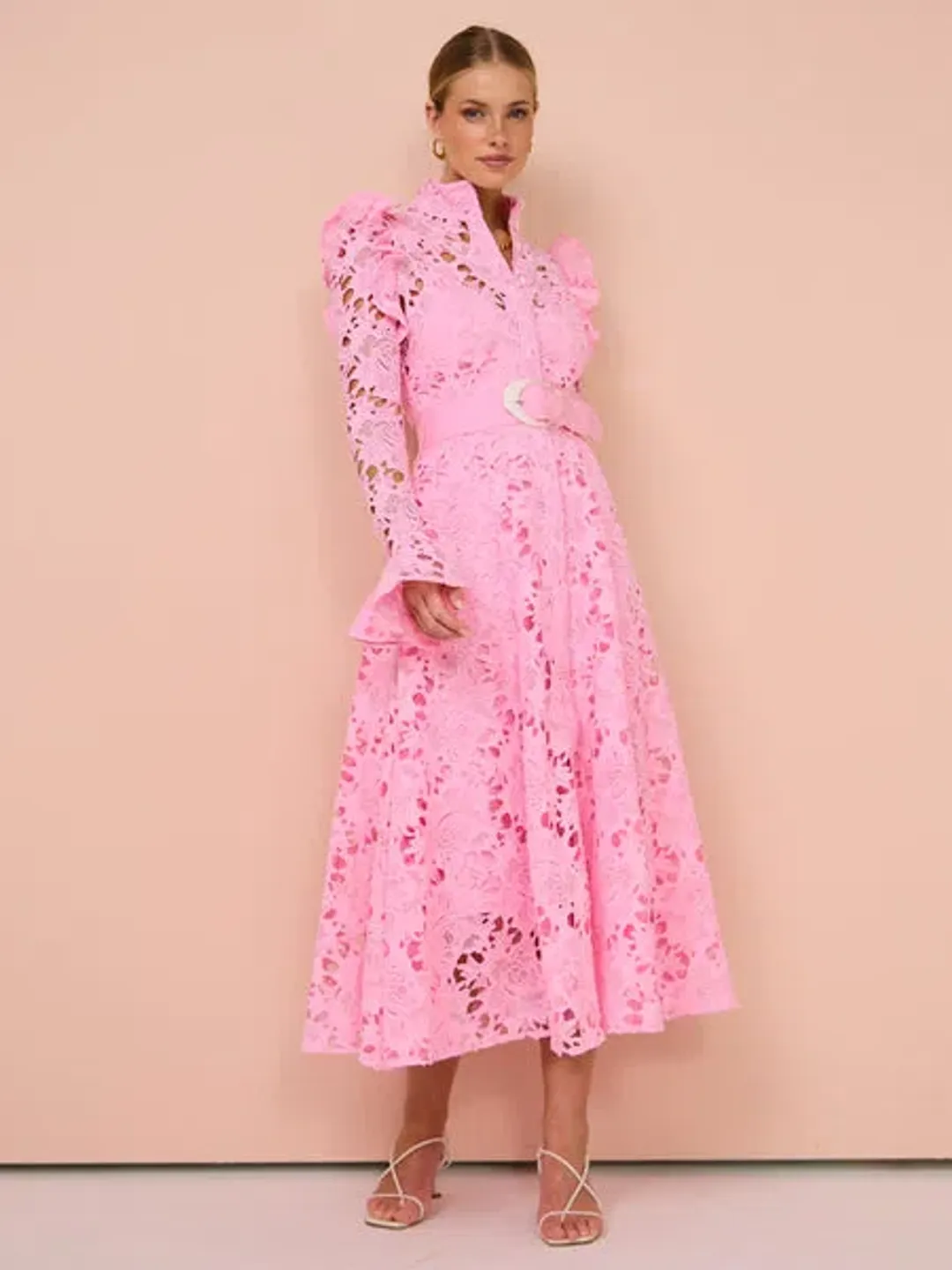 Leo Lin  Aliya Butterfly Sleeve Midi Dress   Candy Pink  Size 10 for rent on The Volte - main image