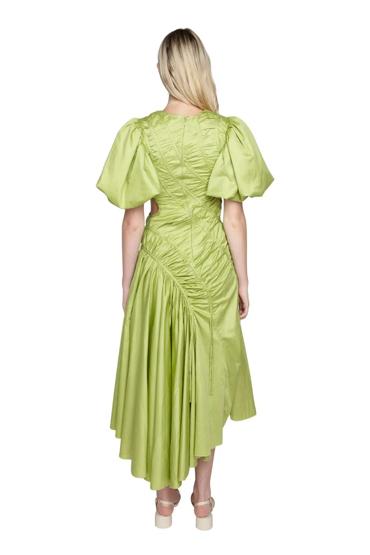 Aje Siren Drawstring Midi Dress Green Size 6 - Image 3