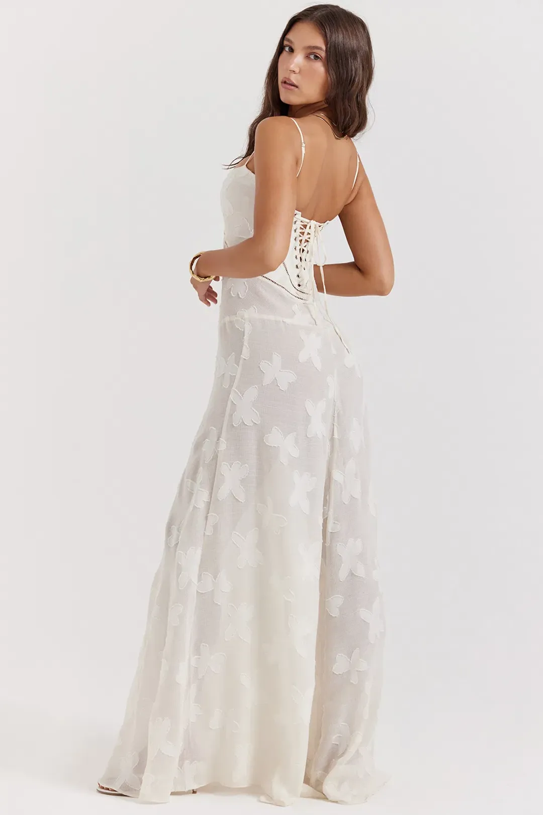 House Of CB Seren Lace Back Maxi Dress Vintage Cream Floral Size XS / AU 6 for rent on The Volte - main image