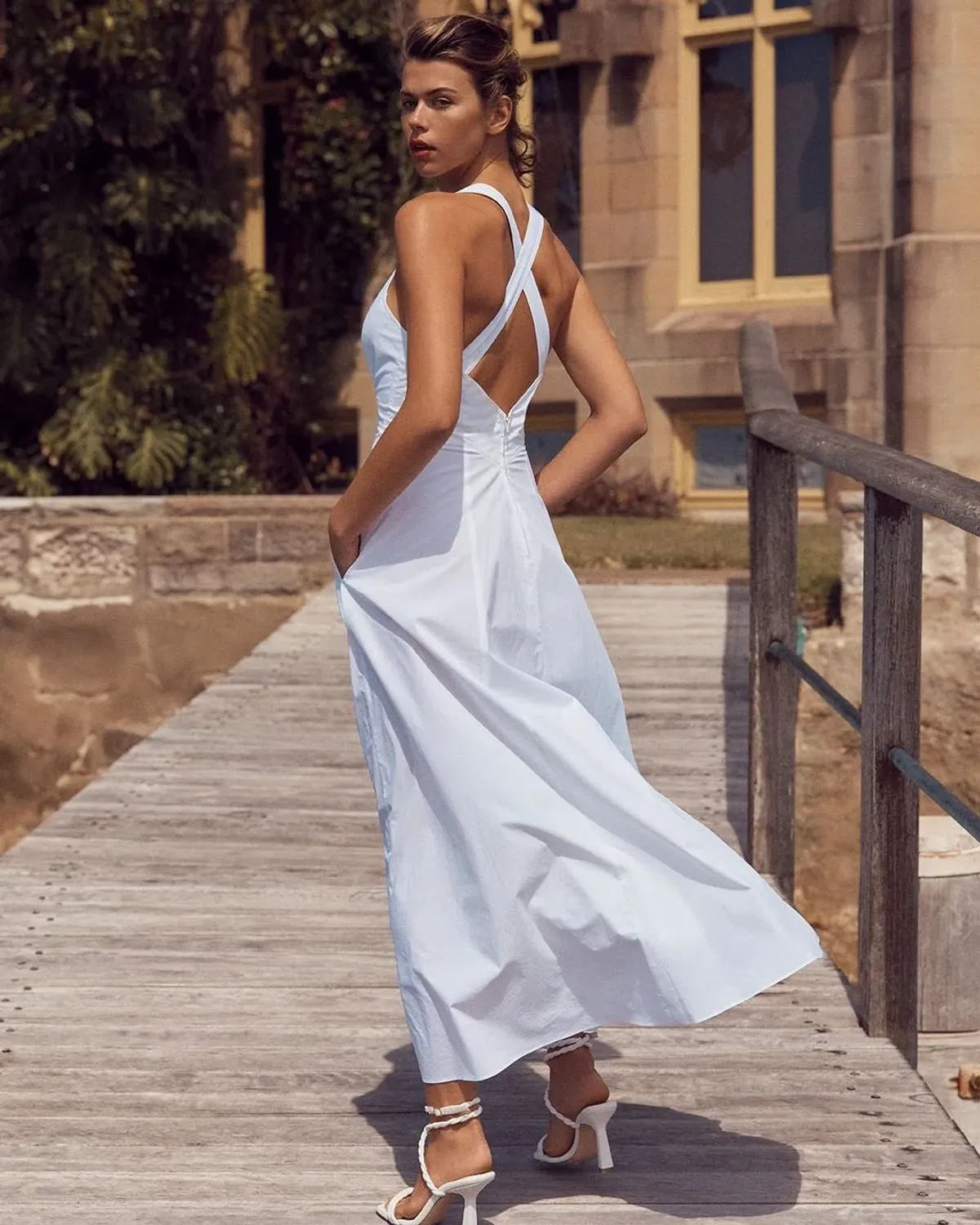 Scanlan Theodore Cotton Cross Back Dress White Size 6  - Image 2