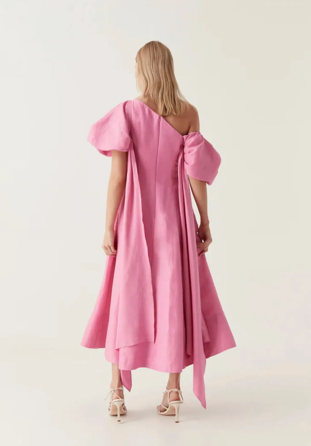 Aje Arista Tulip Sleeve Midi Dress in Cerise Pink Size 12 for rent on The Volte - main image