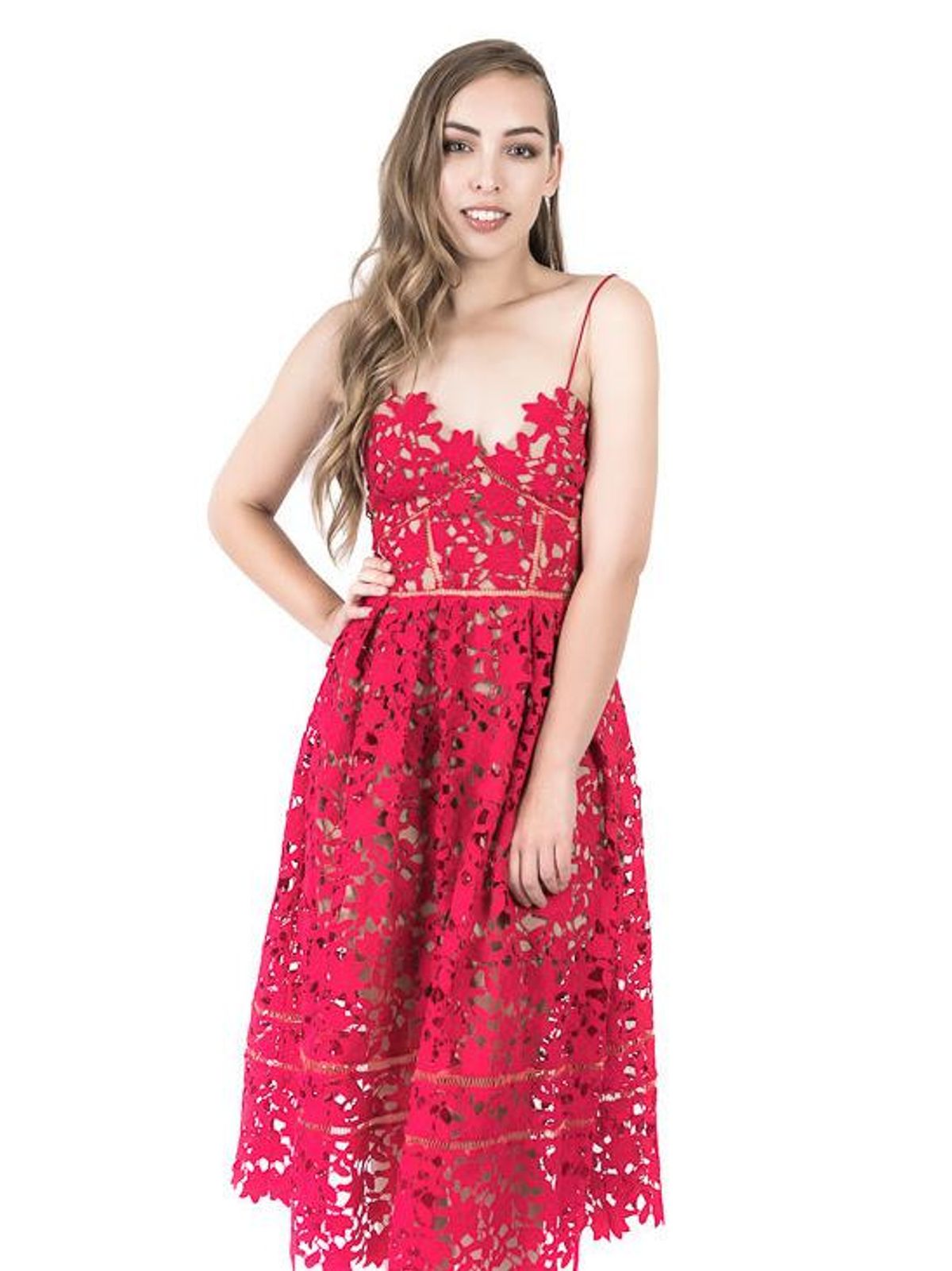 Self Portrait Azaelea Midi Dress Red Size 6 - Image 2