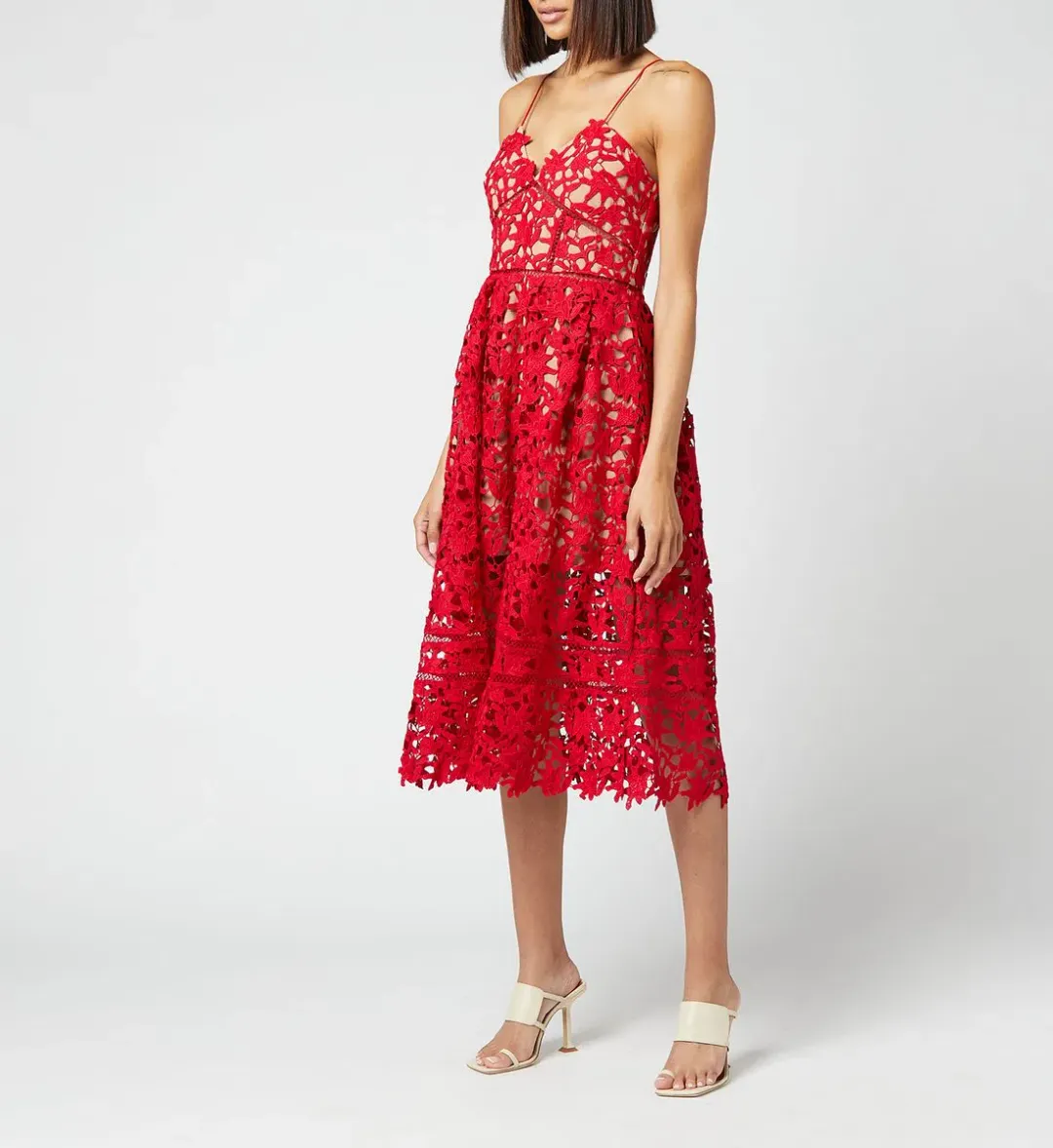 Self Portrait Azaelea Midi Dress Red Size 6 for rent on The Volte - main image