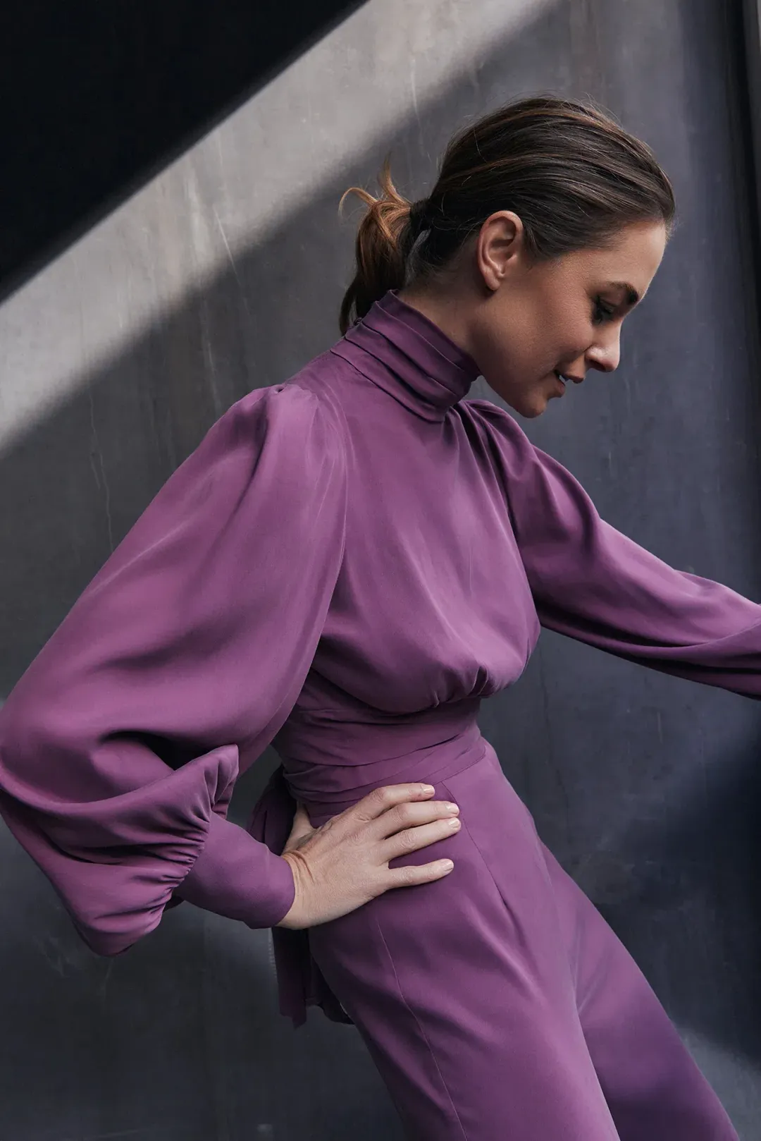 DIIDA Dynasty Open Back Blouse & Pants Set Mauve Size 10 for rent on The Volte - main image