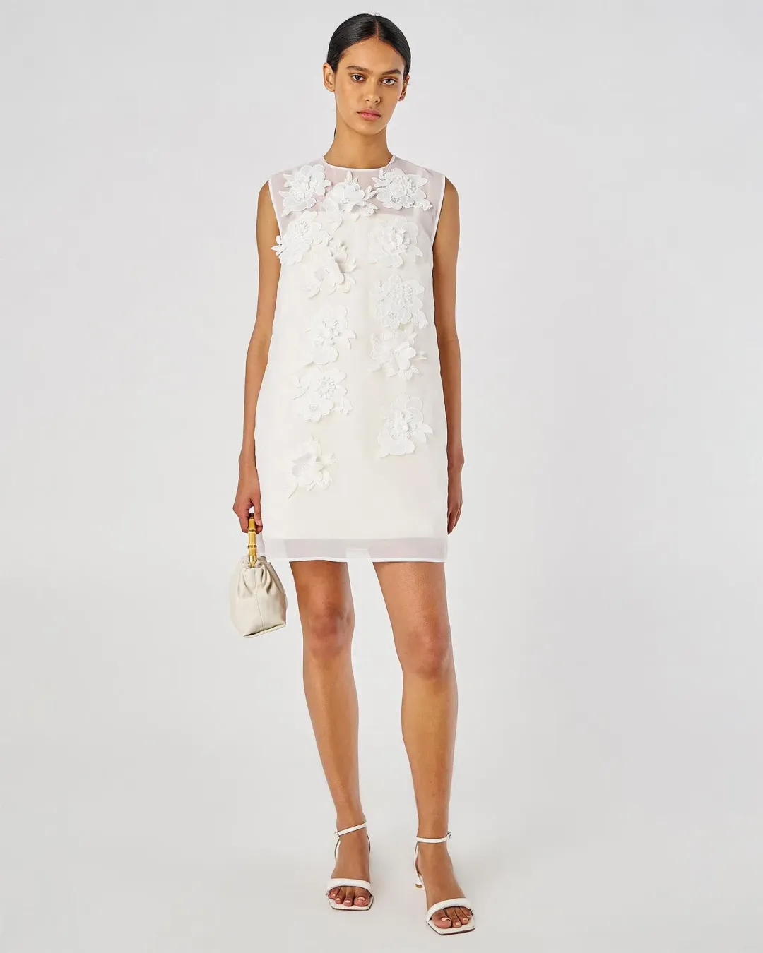 Oroton Lace Flower Sheer Mini Dress Soft Cream Size 14 for rent on The Volte - main image