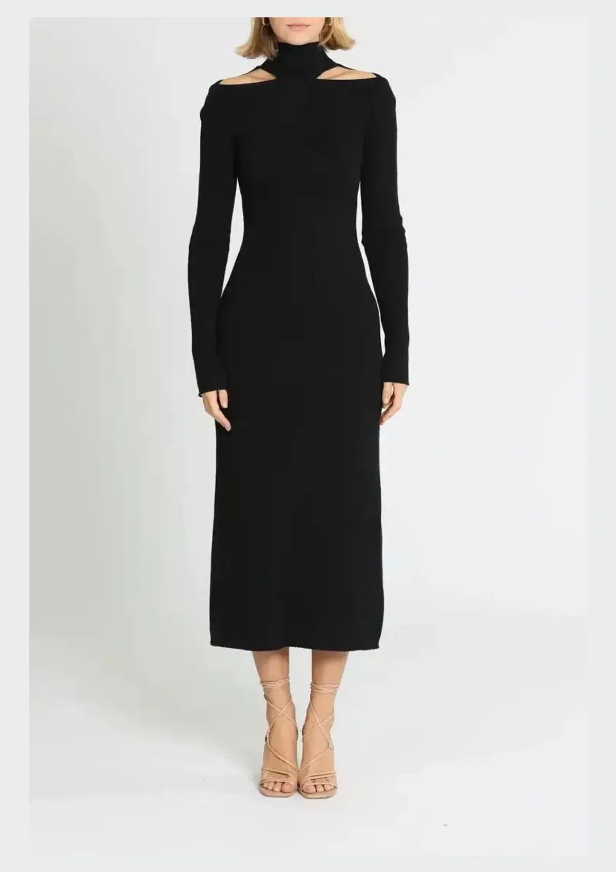 Camilla and Marc Gray Rib Knit Midi Dress in Black Size 14 - Image 1