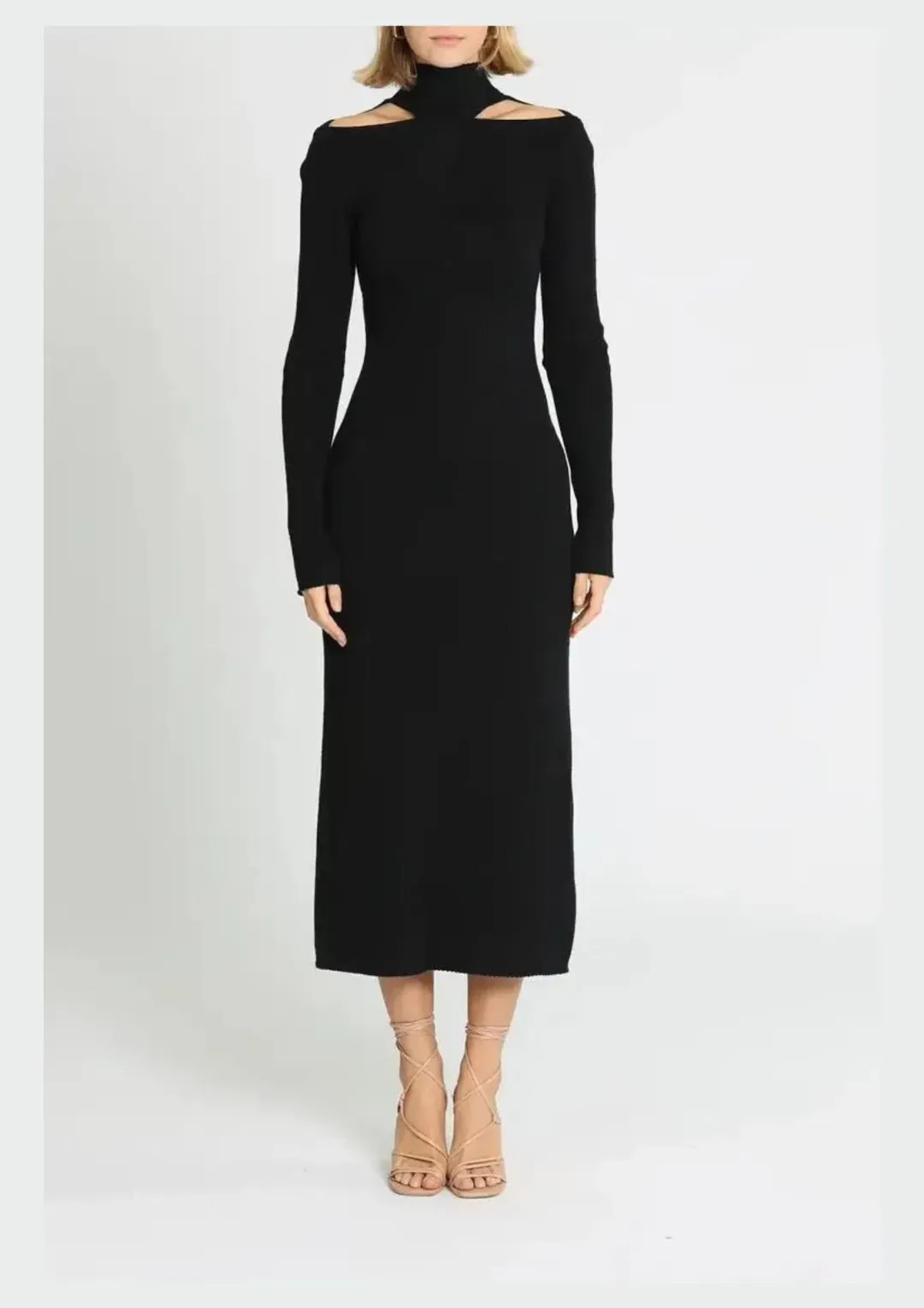 Camilla and Marc Gray Rib Knit Midi Dress in Black Size 8 for rent on The Volte - main image