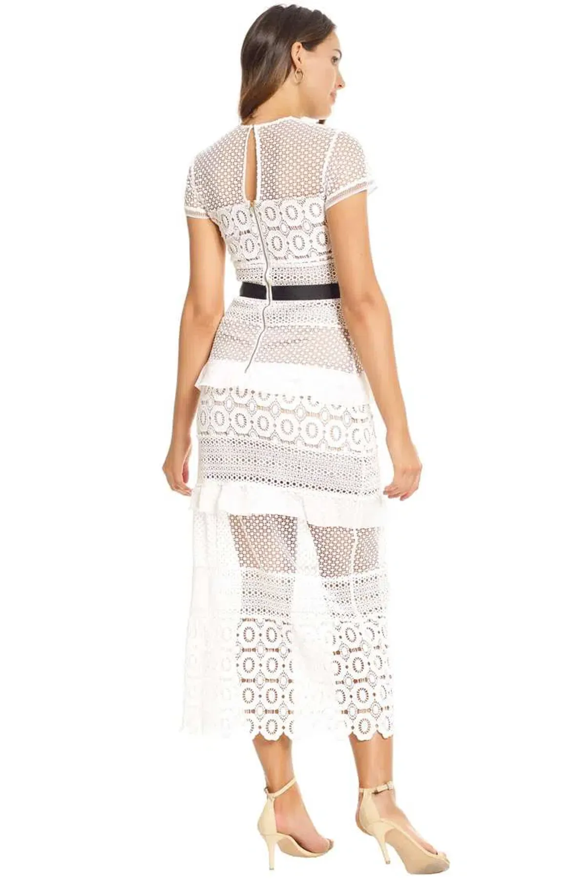 Self Portrait Oblique Lace Column Dress White Size 8 - Image 3