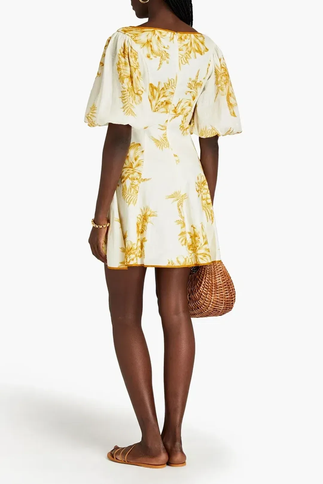 Zimmermann Empire Printed Linen Mini Dress Cream/Gold Size 2 / AU 12 for rent on The Volte - main image