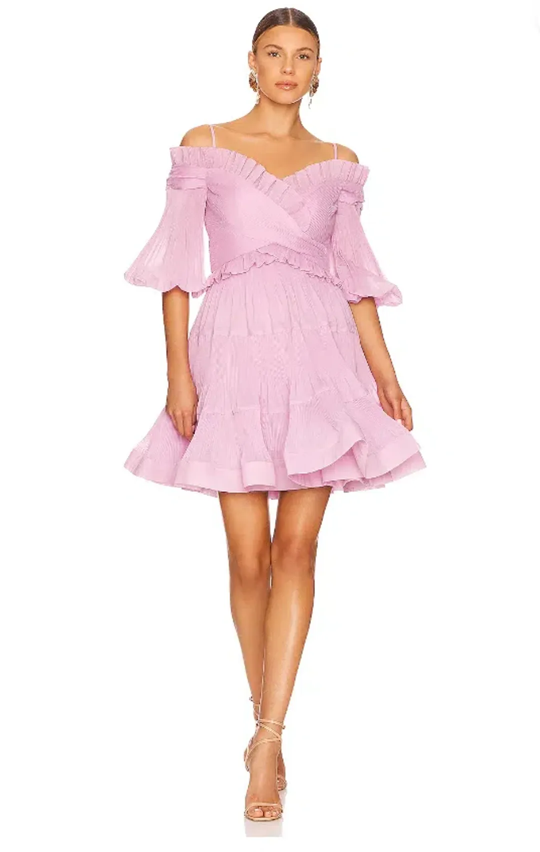 Zimmermann Pleated Off Shoulder Mini Dress Lilac Size 2 / AU 12 for rent on The Volte - main image