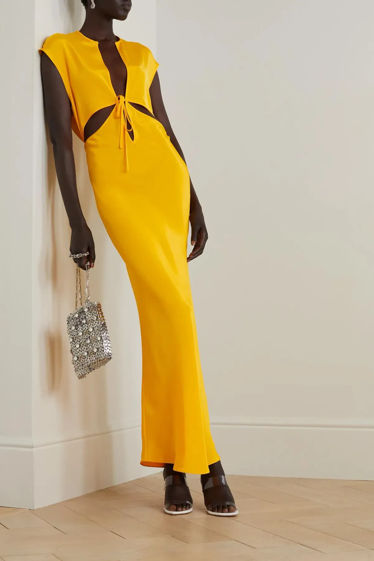 Christopher Esber Triquetra Cutout Silk-satin Maxi Dress Yellow Size 10  - Image 1