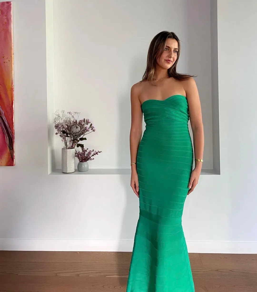 Herve Leger Green Sara Gown Green Size Small/AU8 for rent on The Volte - main image