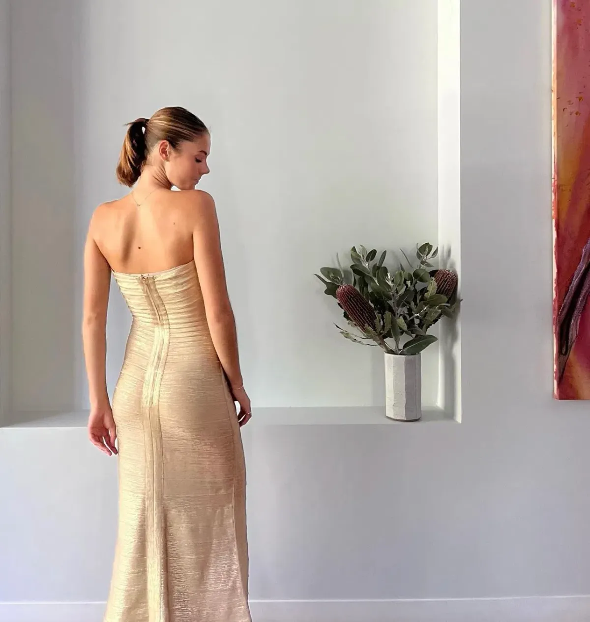 Herve Leger Sara Gown  Gold Size Small/AU 8 - Image 3