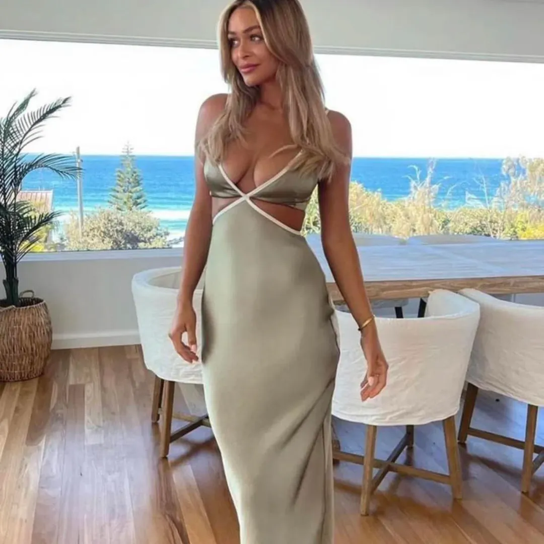 Bec & Bridge Veronique Maxi Dress in Khaki Size 6 for rent on The Volte - main image