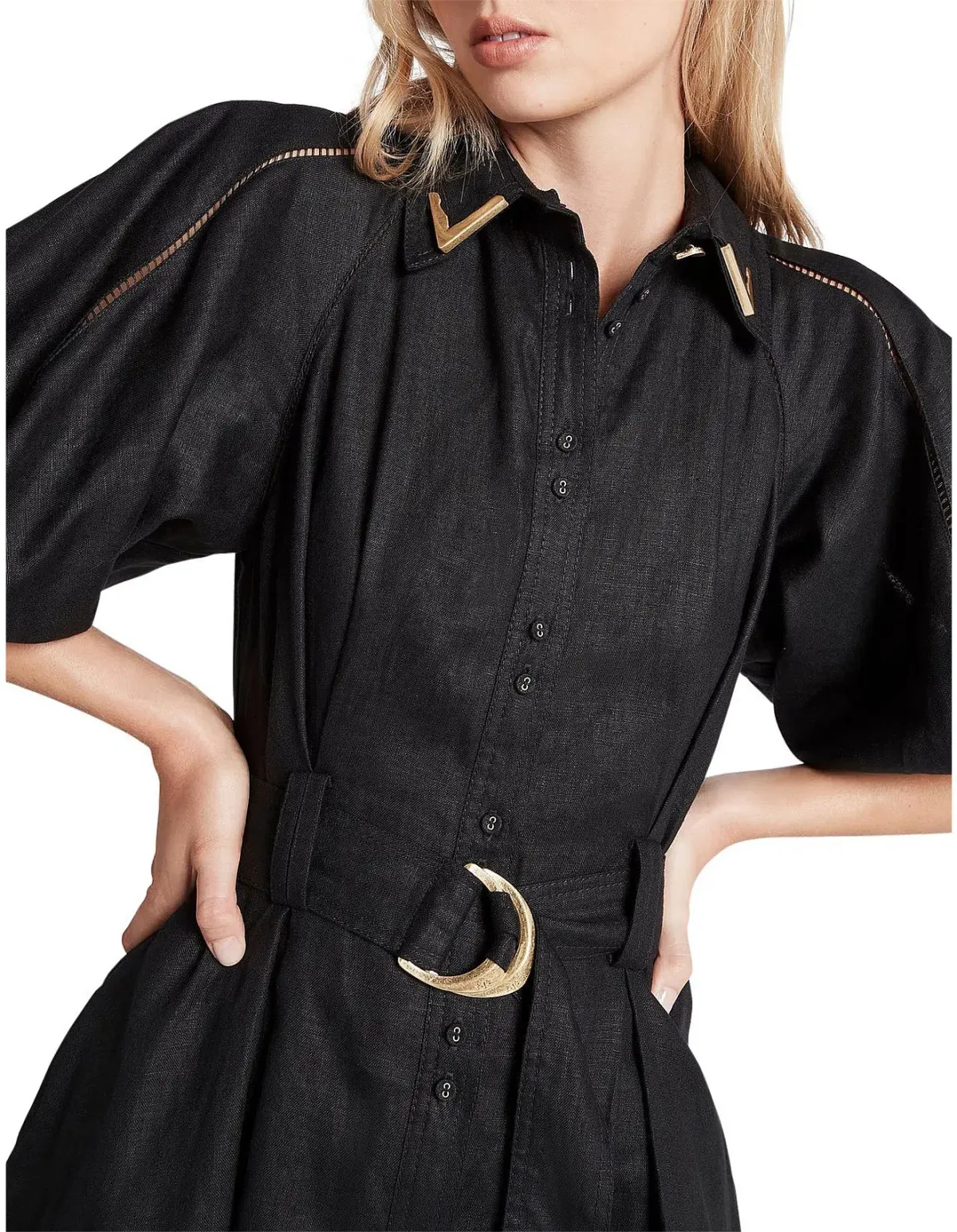 Aje Recurrence Button Up Mini Dress Black Size 8 - Image 4