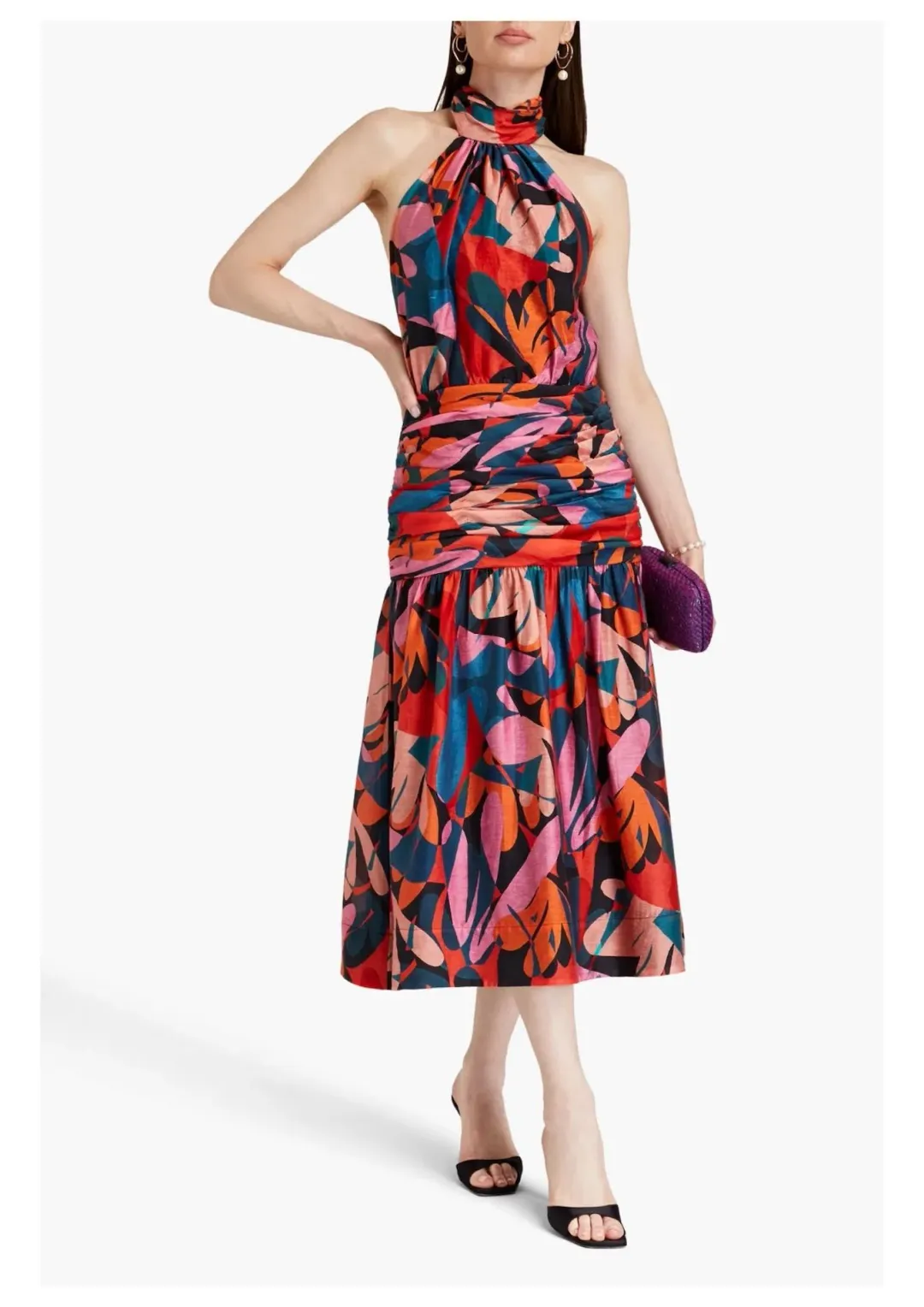 Rebecca Vallance Catalina Halter Neck Midi Dress Multi Colour Size 8  for rent on The Volte - main image