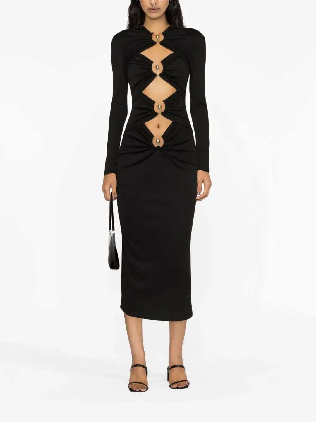 Christopher Esber Orbit Cut-Out Midi Dress Black Size 10 for rent on The Volte - main image