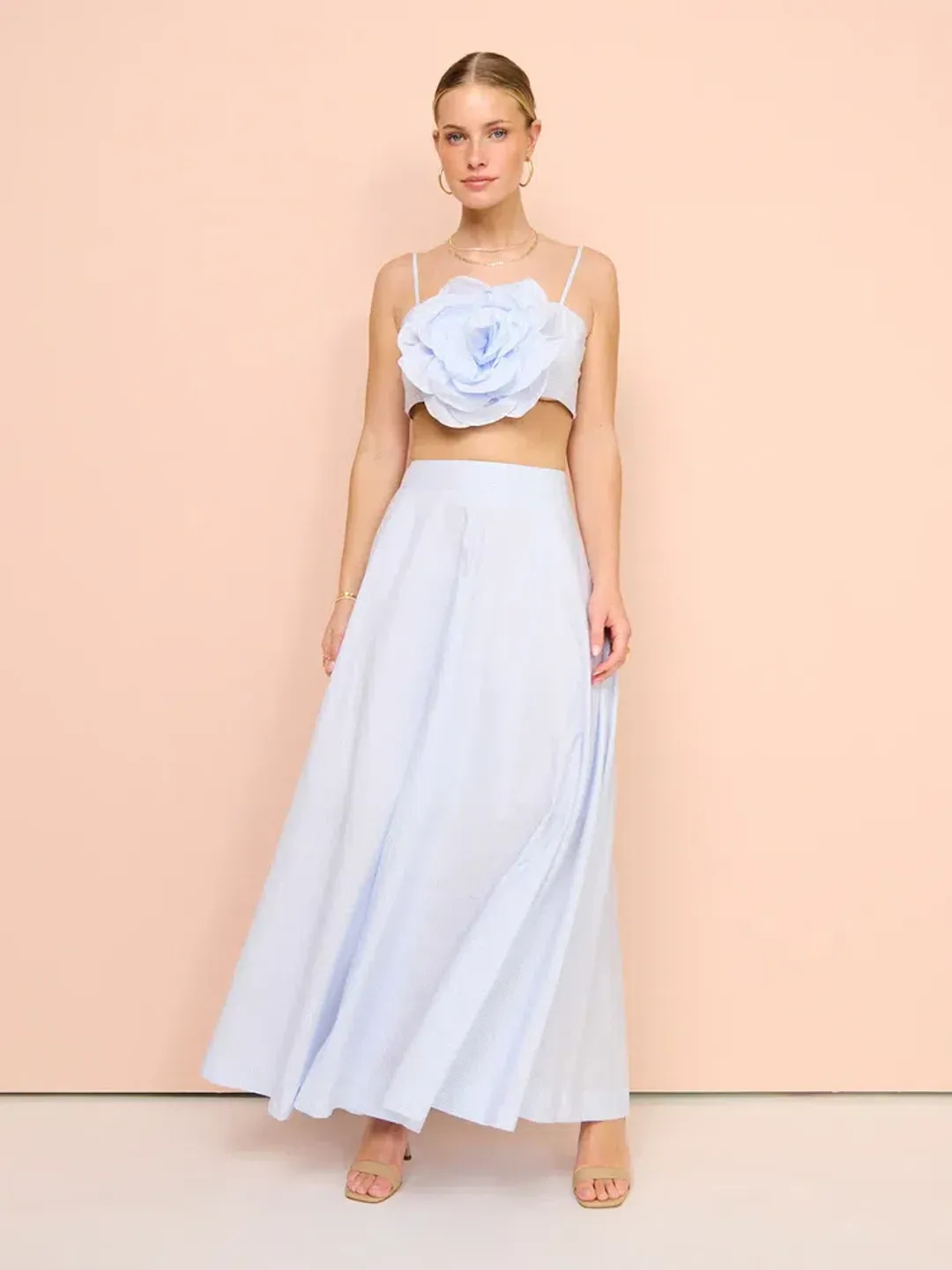 Aston Studio Flower Top & Maxi Skirt Set Blue Size 8 for rent on The Volte - main image