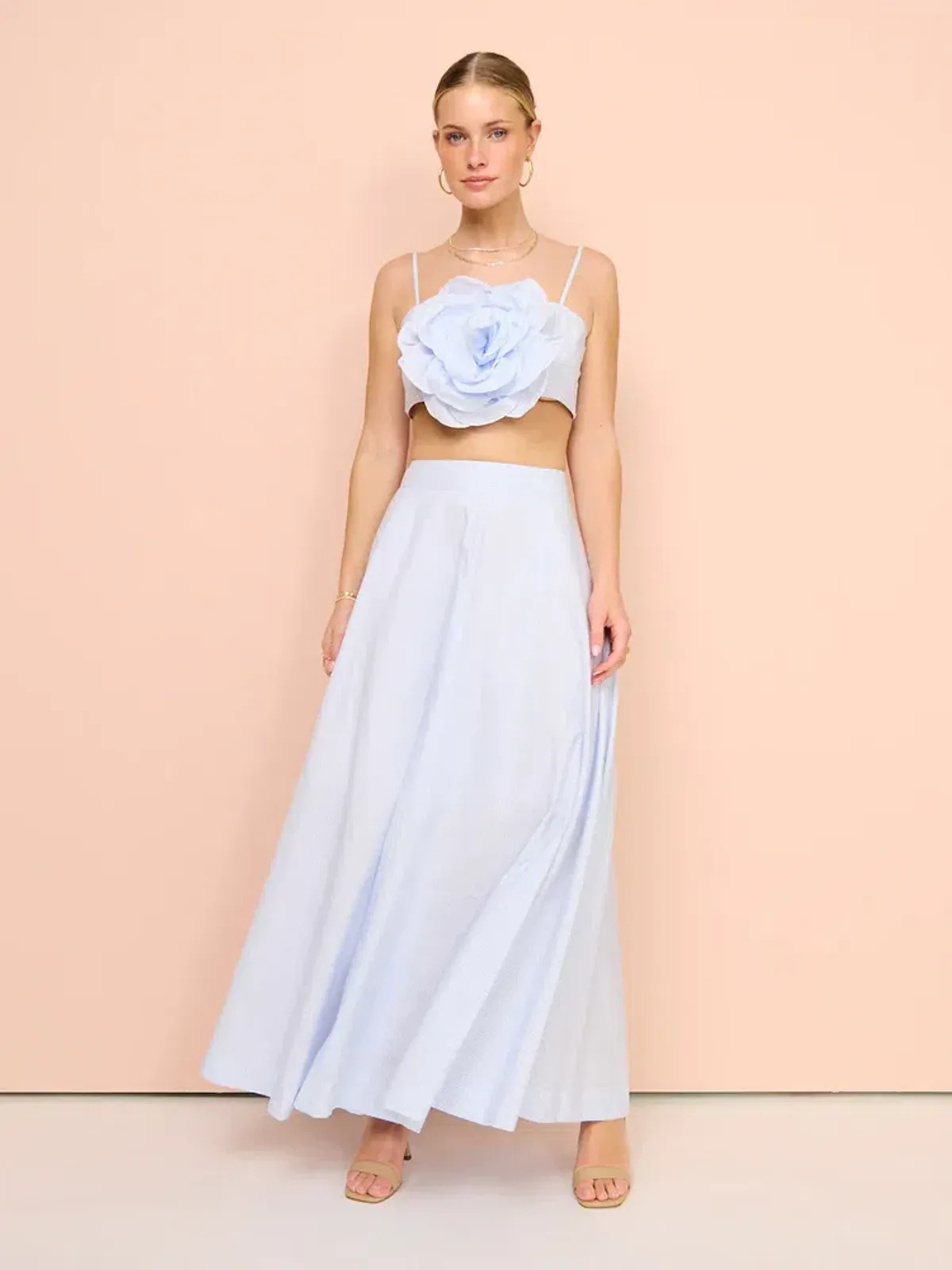 Aston Studio Flower Top & Maxi Skirt Set Blue Size 8 - Image 1