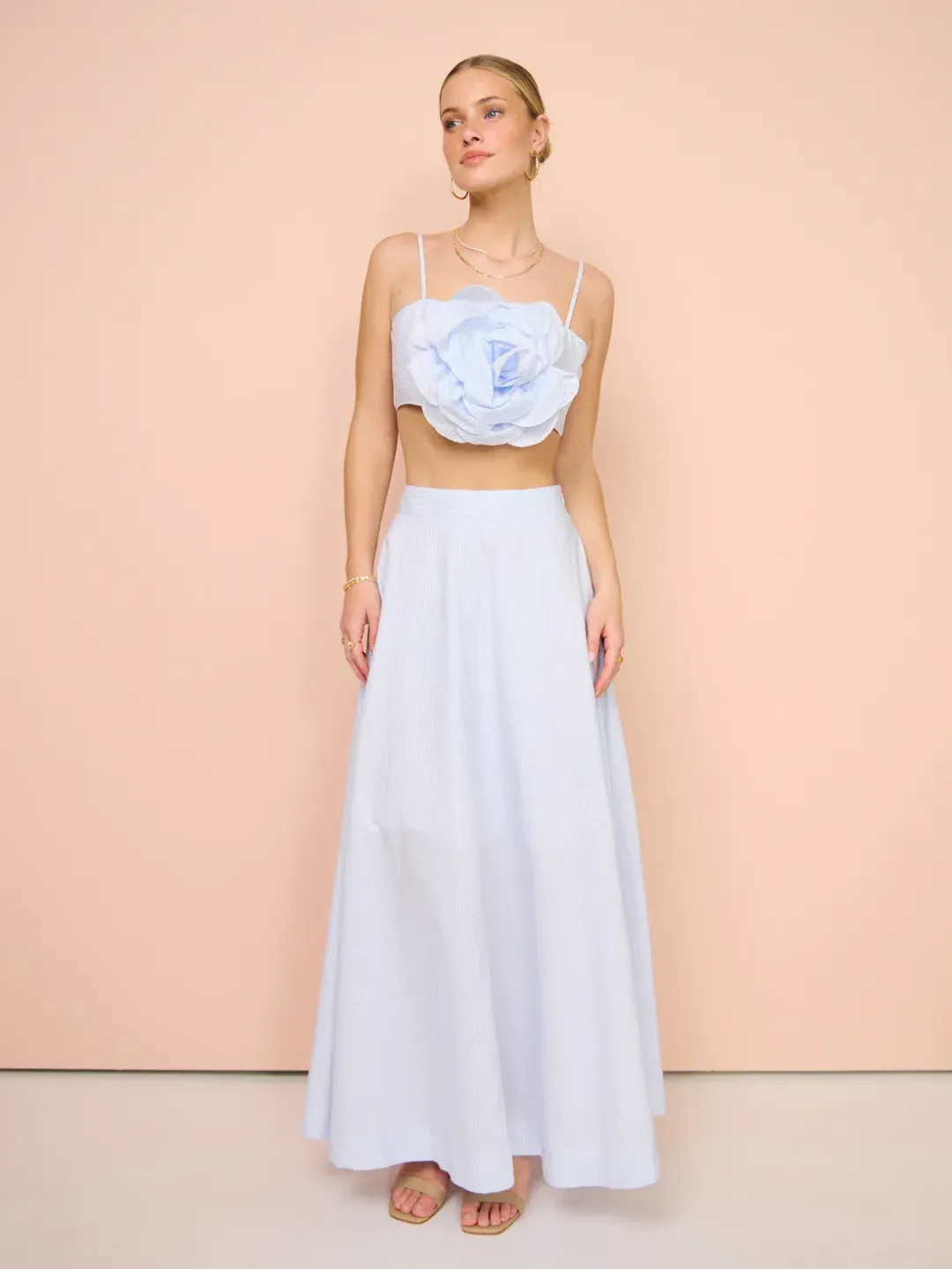 Aston Studio Flower Top & Maxi Skirt Set Blue Size 8 for rent on The Volte - main image