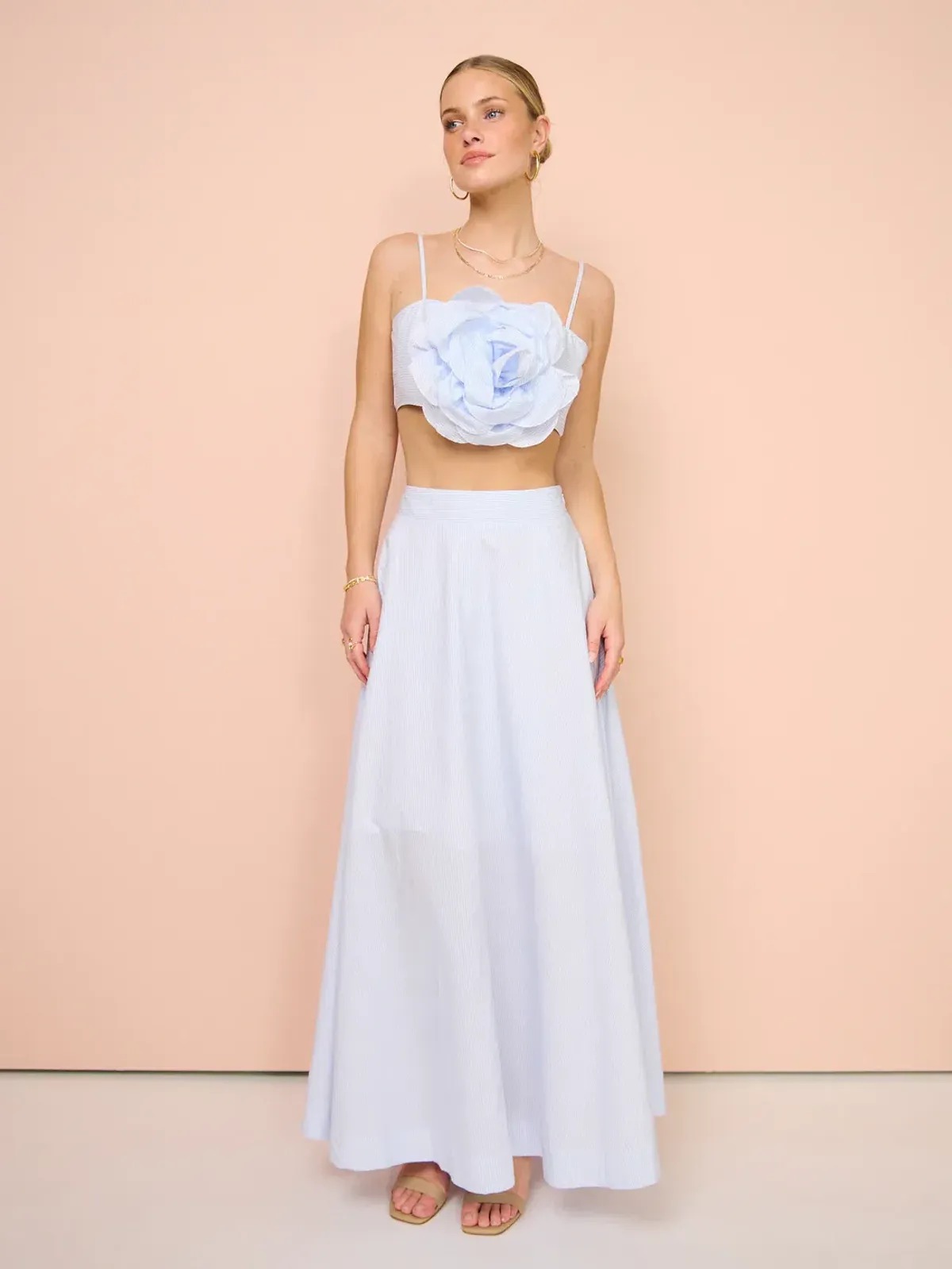 Aston Studio Flower Top & Maxi Skirt Set Blue Size 8 - Image 2