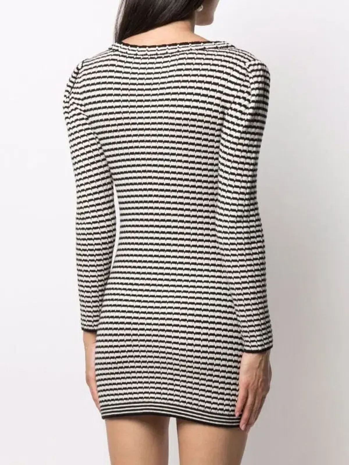 Self Portrait Stripe-detail Knitted Dress Black/White Size S/Au 8 - Image 5